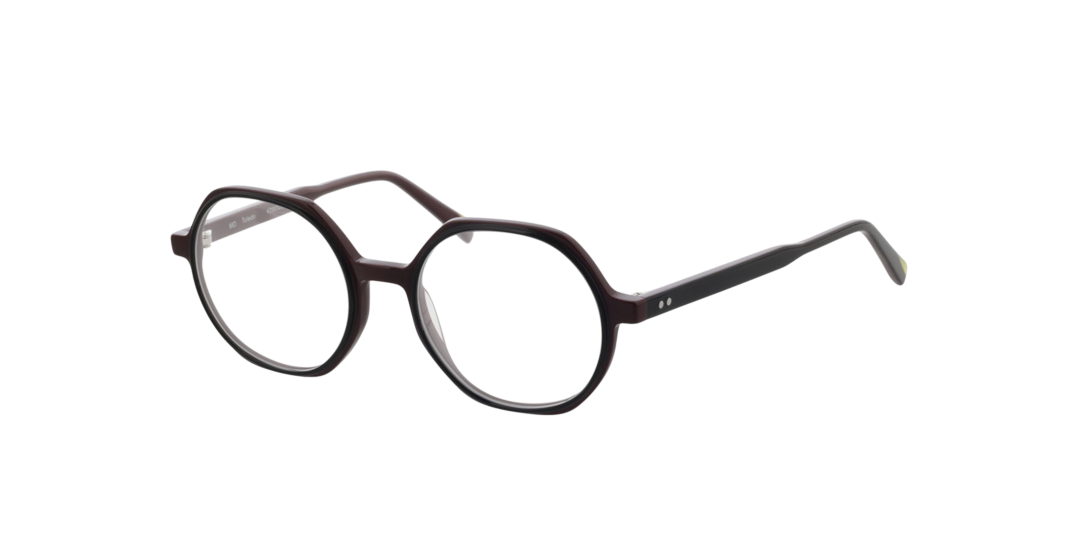 Toledo Tweelaags zwart  &  bordeauxroodbor AcetaatEyeglass Frames van B24, Hoekweergave