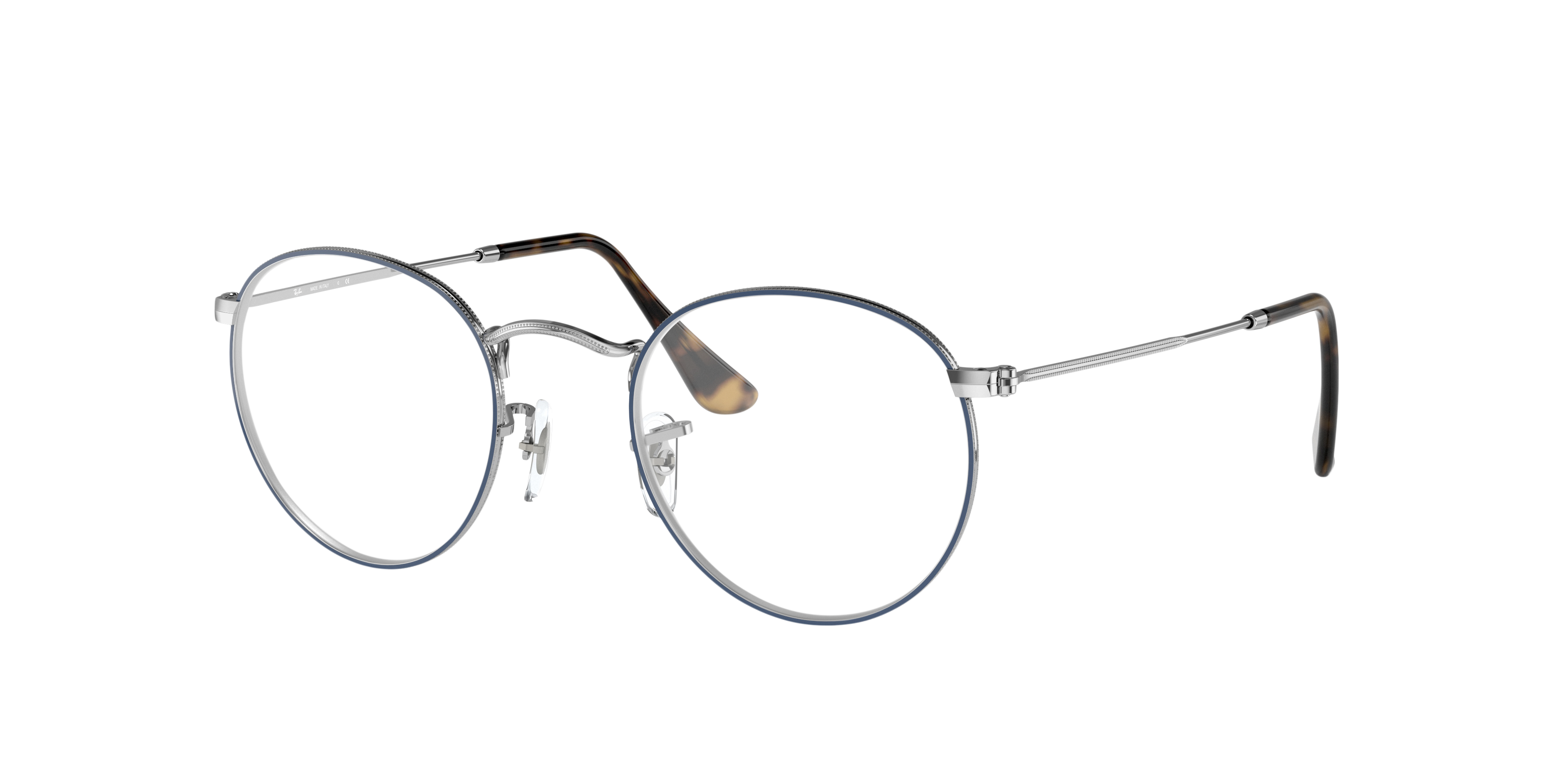 RB3447V Blauw op zilver MetaalEyeglass Frames van B24, Hoekweergave