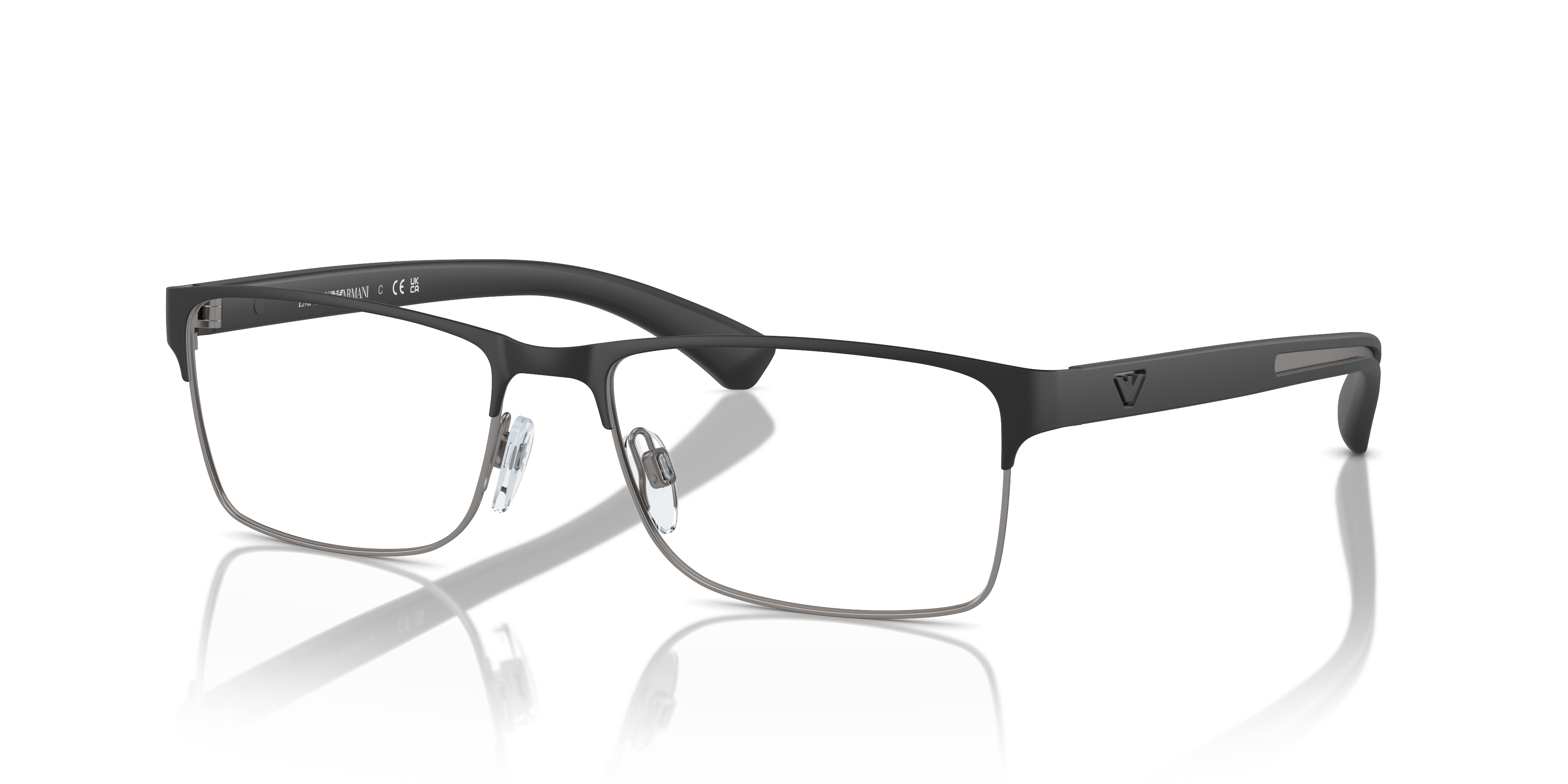 EA1052 Gummi Schwarz & Gunmetal MetallEyeglass Frames von B24, Dreiviertelansicht