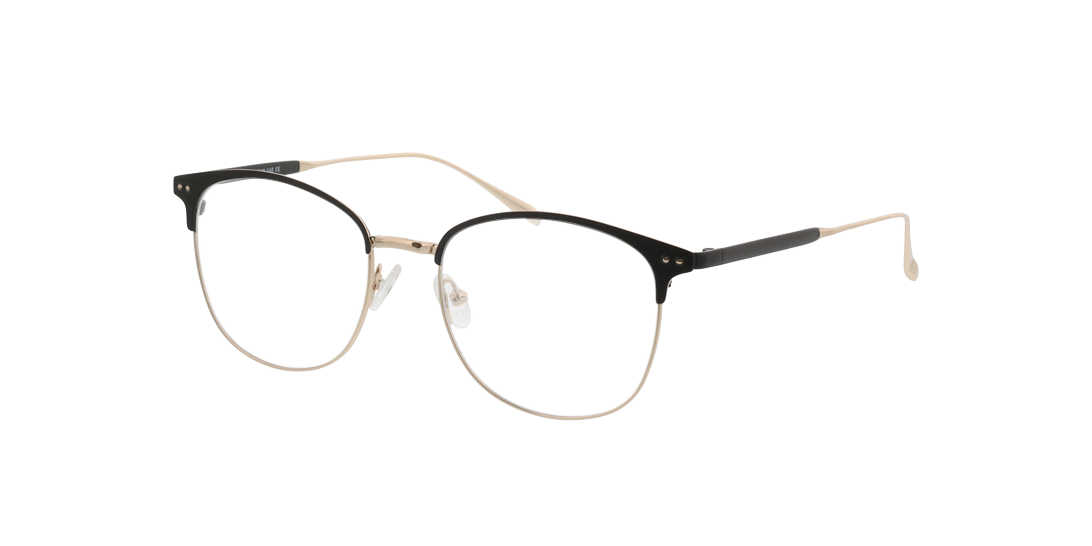 Hampton Schwarz & Gold MetallEyeglass Frames von B24, Dreiviertelansicht