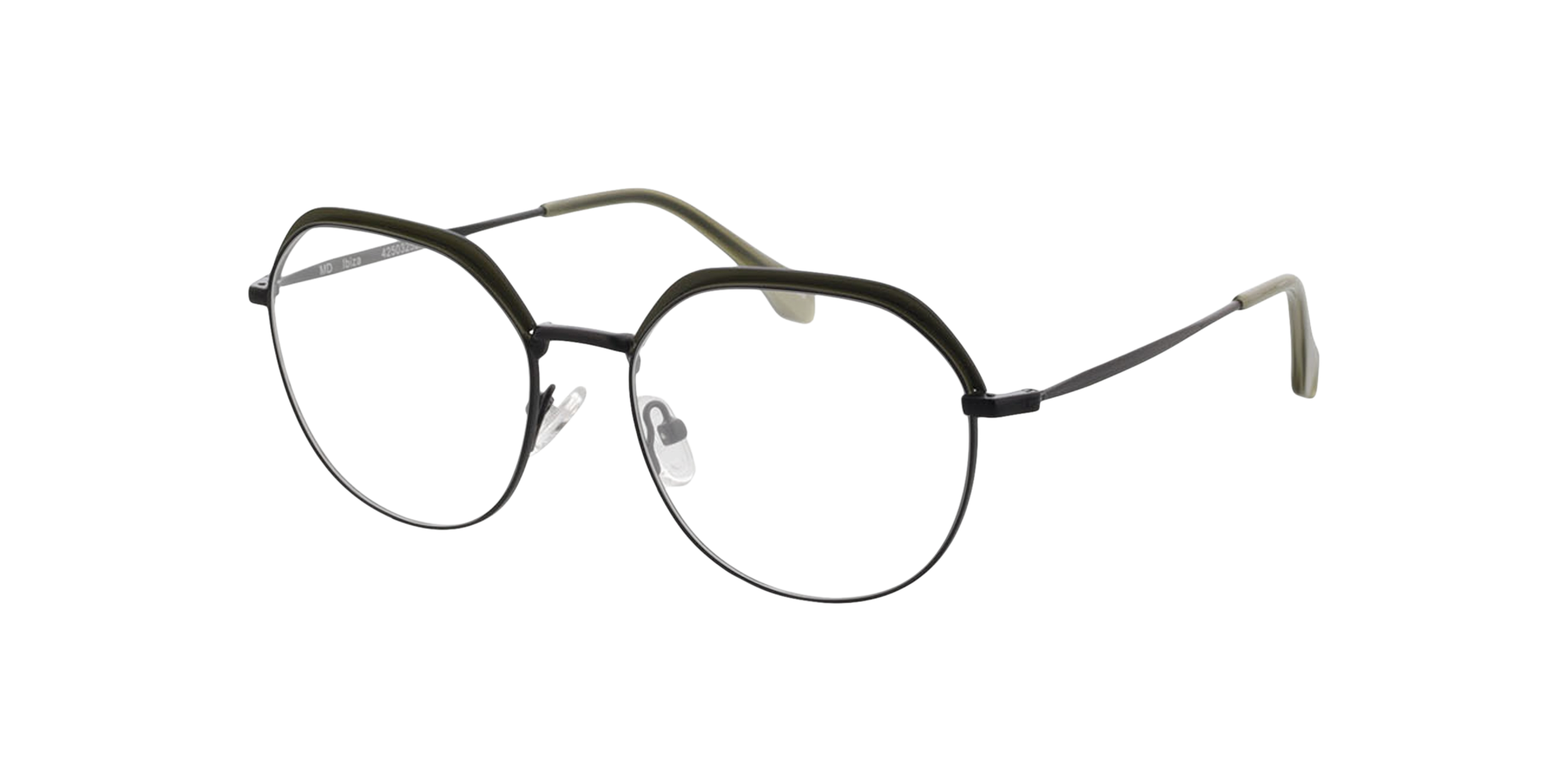 Ibiza Matzwart  &  kaki MetaalEyeglass Frames van B24, Hoekweergave