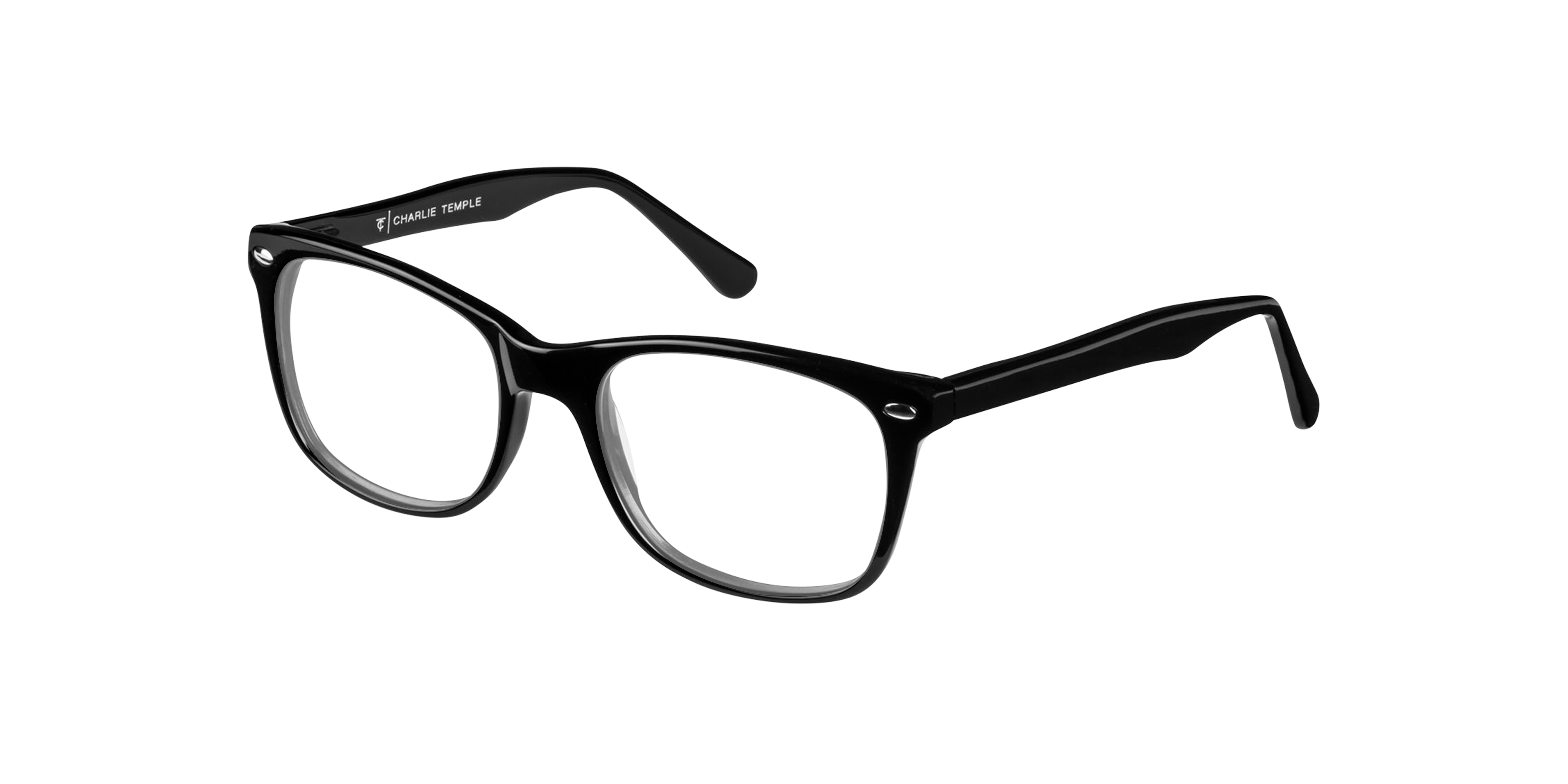 Charlie CT Jet Black AcetaatEyeglass Frames van B24, Hoekweergave