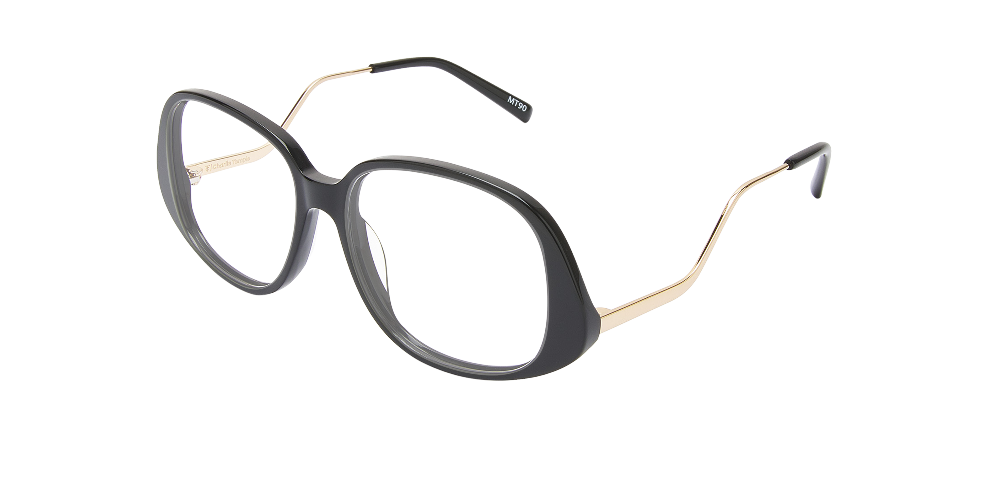 Zela Jet Black & Gold Metal AcetaatEyeglass Frames van B24, Hoekweergave