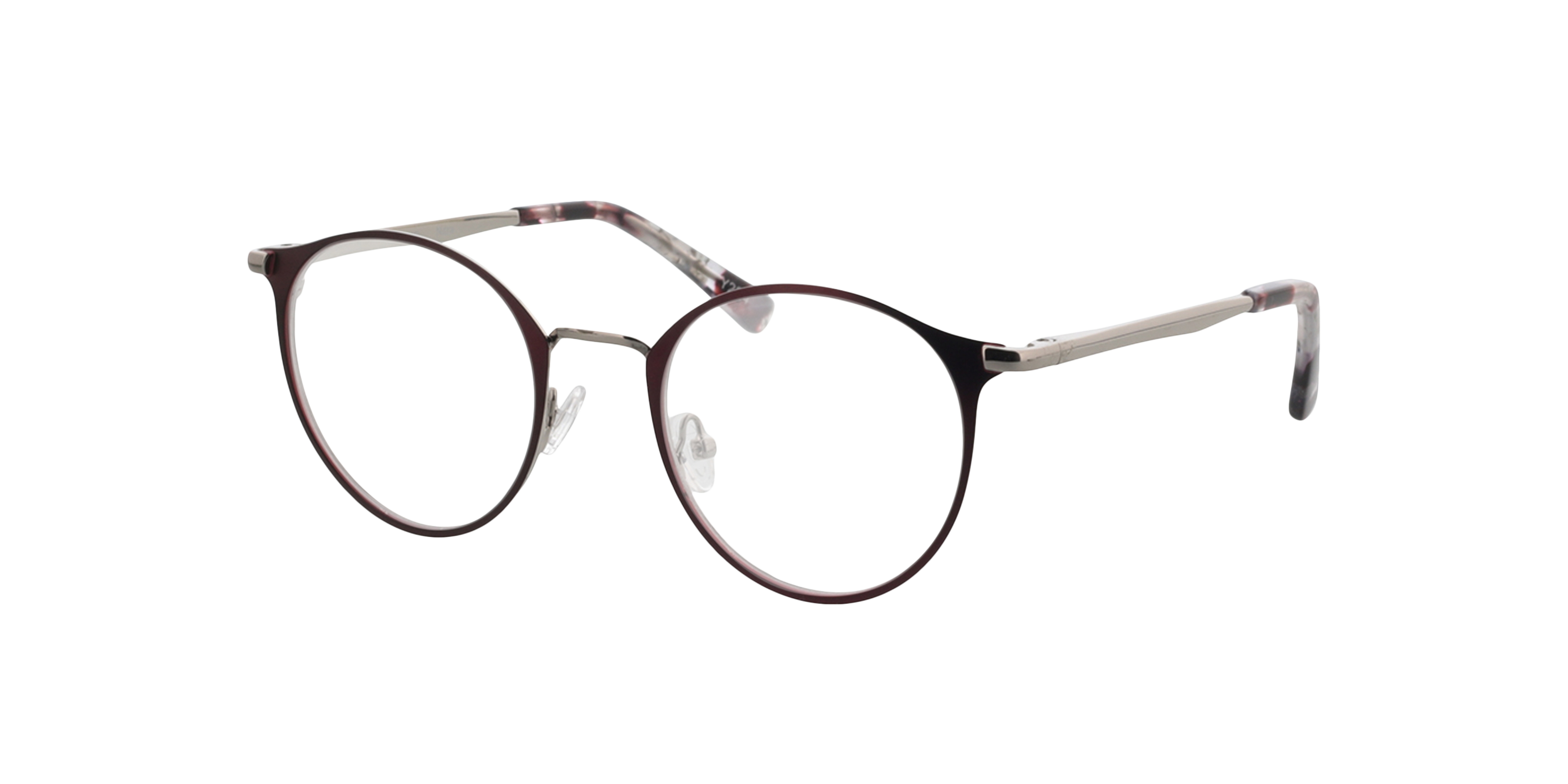 Nitra Bordeaux & zilver MetaalEyeglass Frames van B24, Hoekweergave