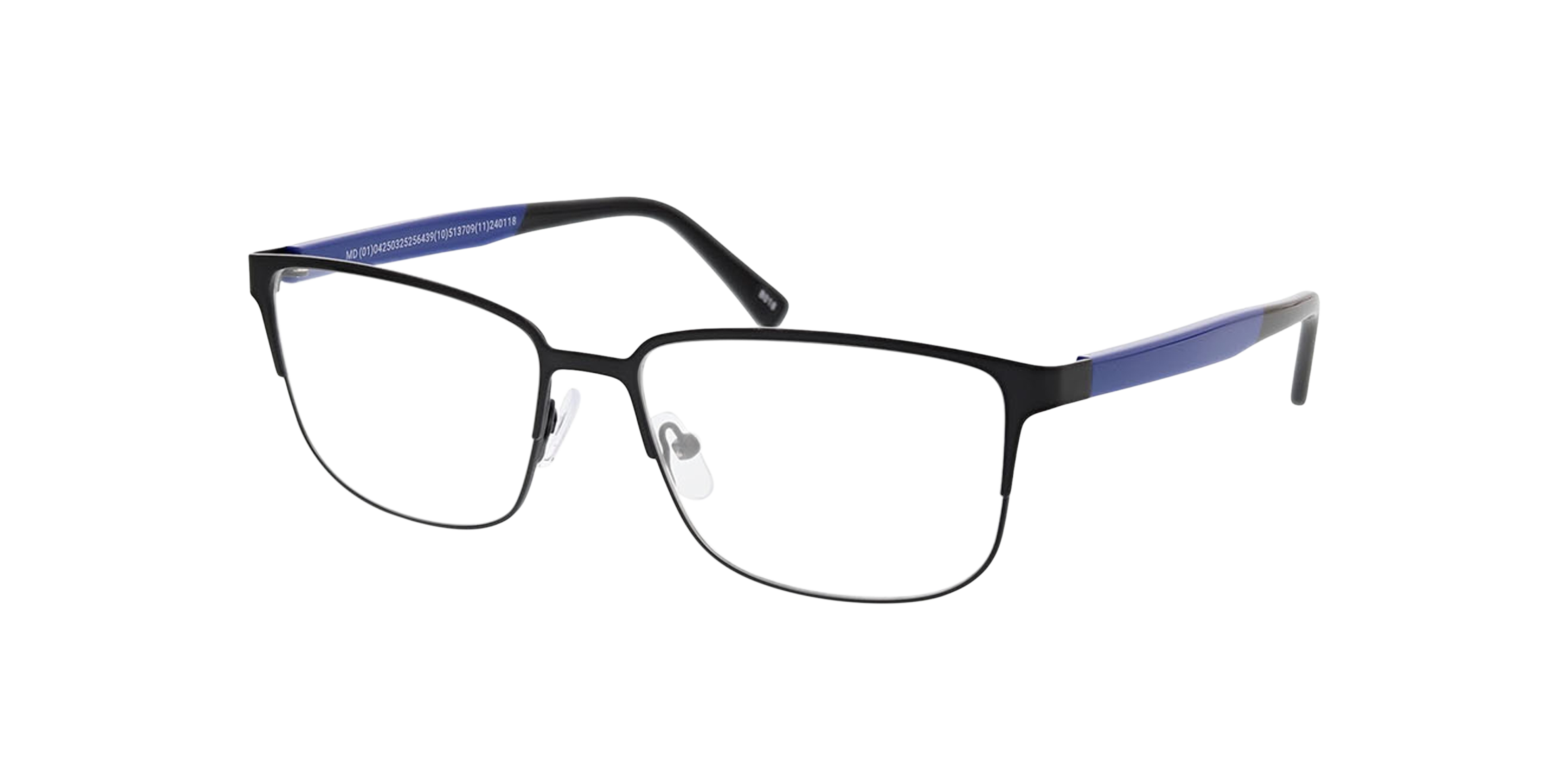Nashville Matt Black  &  Blue  &  Black MetallEyeglass Frames von B24, Dreiviertelansicht