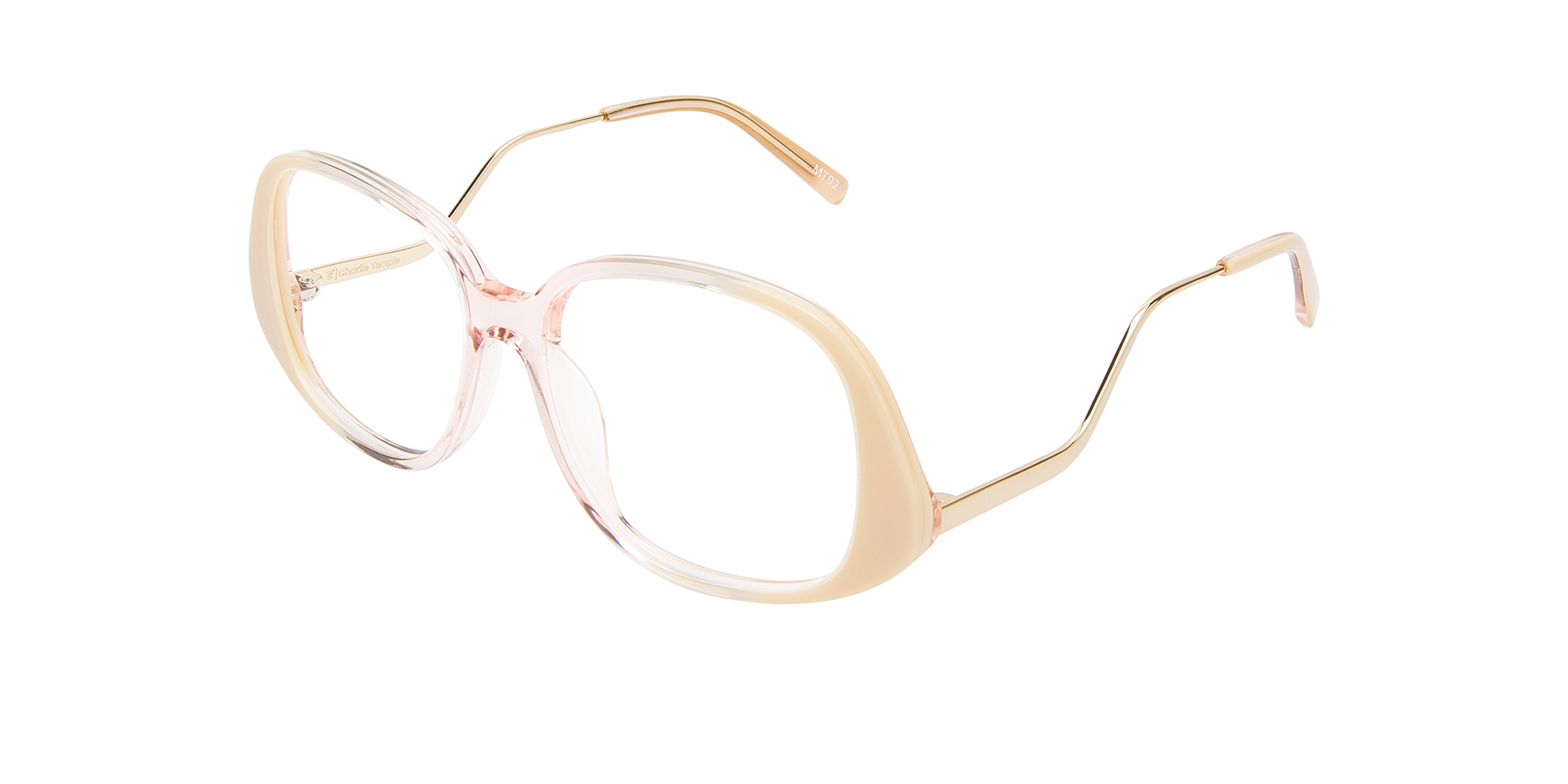 Zela Mercury Peach & Gold Metal AcetaatEyeglass Frames van B24, Hoekweergave