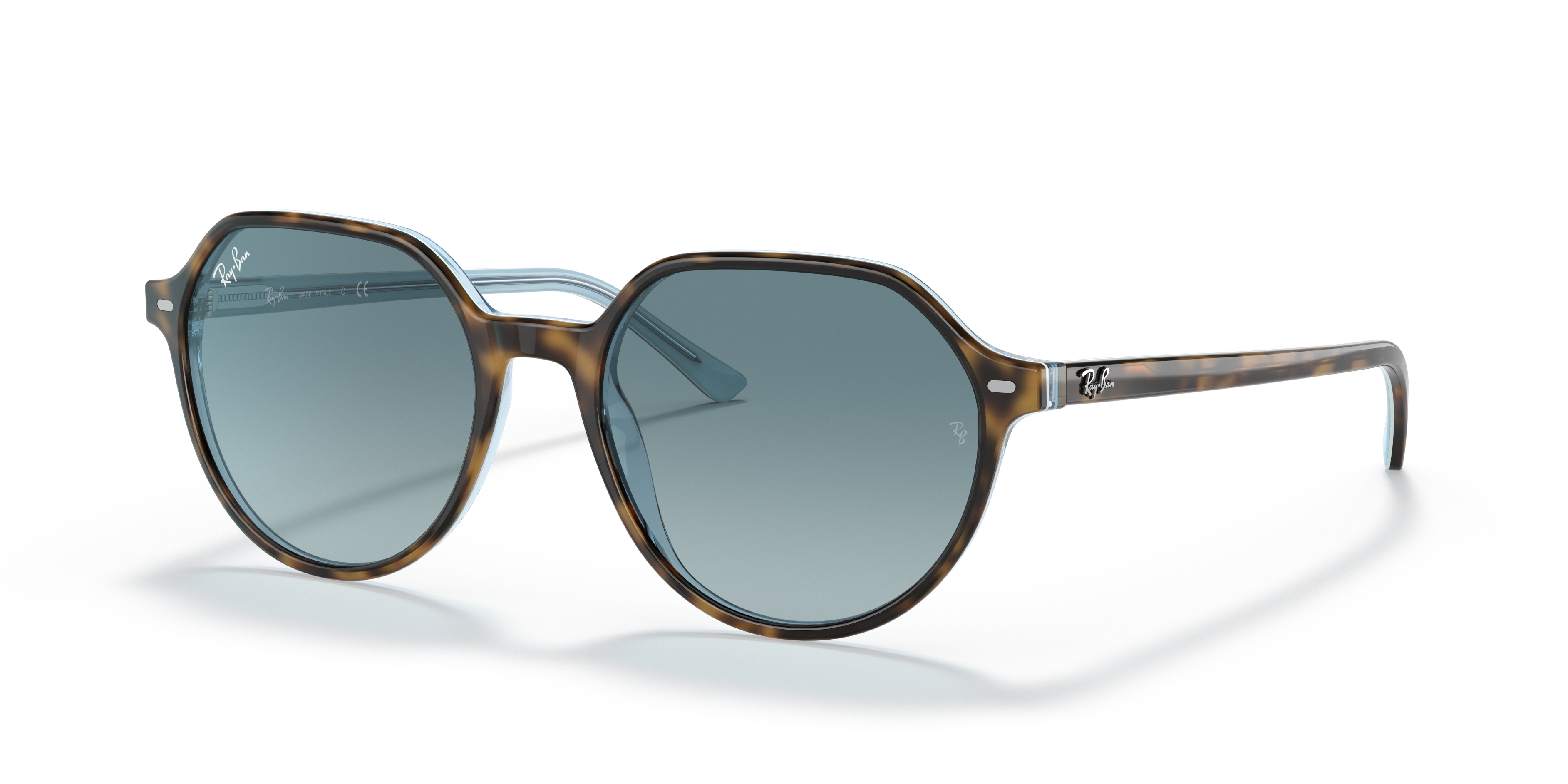 RB2195 Havana auf Hellblau AcetatSunglass Frames von B24, Dreiviertelansicht