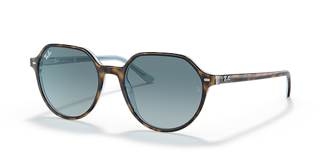 Thalia Havana op lichtblauw AcetaatSunglass Frames van B24, Hoekweergave