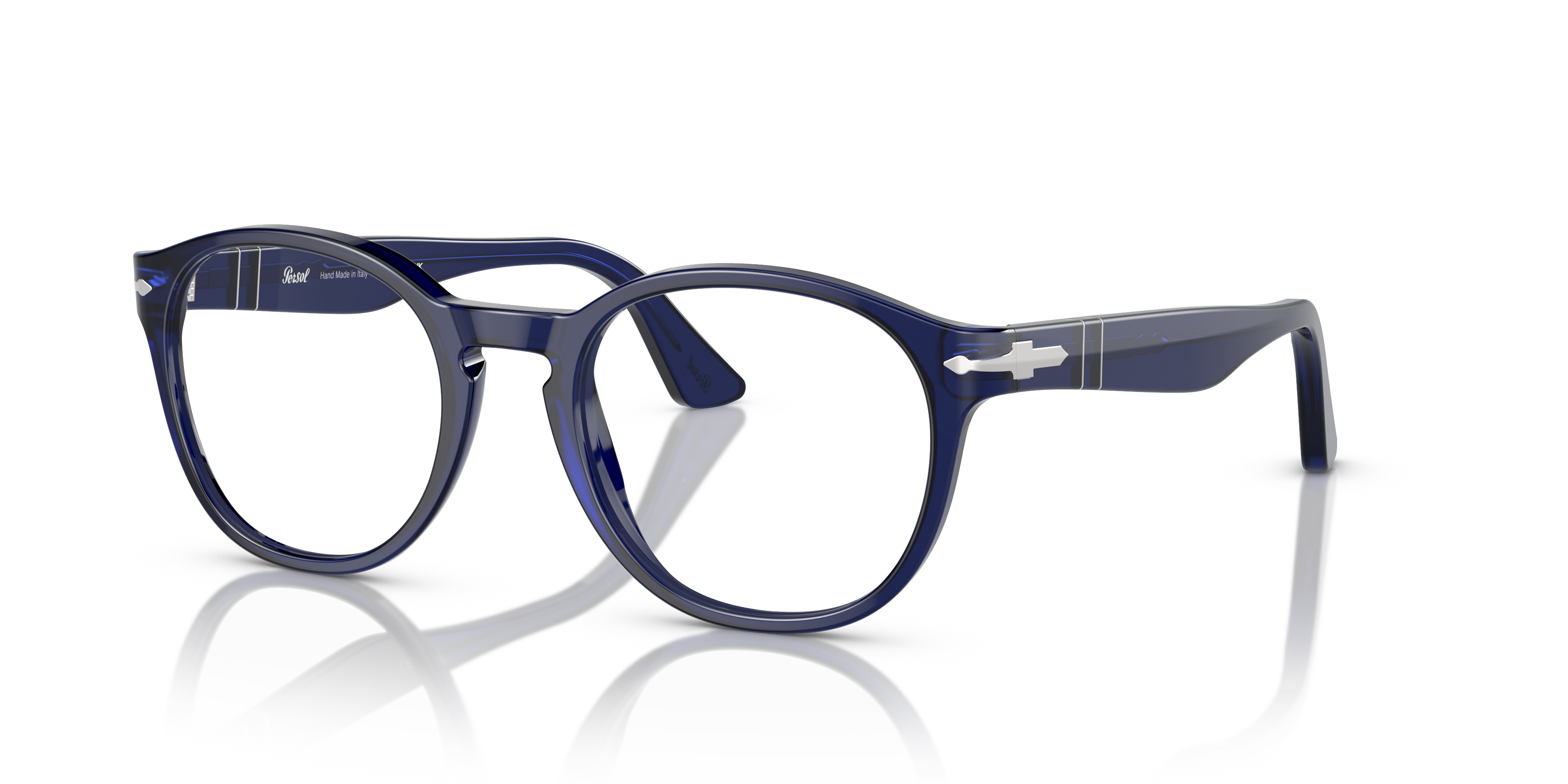 PO3284V Blauw AcetaatEyeglass Frames van B24, Hoekweergave