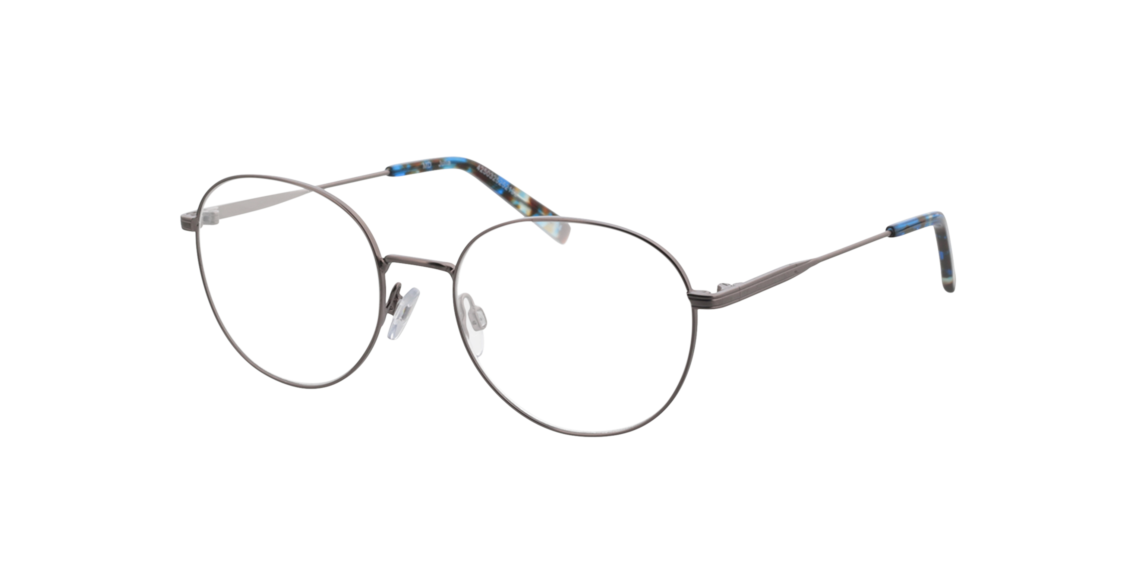 Julia Satin Light Gun  &  Blue Havana MetallEyeglass Frames von B24, Dreiviertelansicht