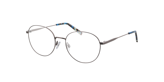 Julia Satijn licht staalgrijs  &  blauw Havana MetaalEyeglass Frames van B24, Hoekweergave