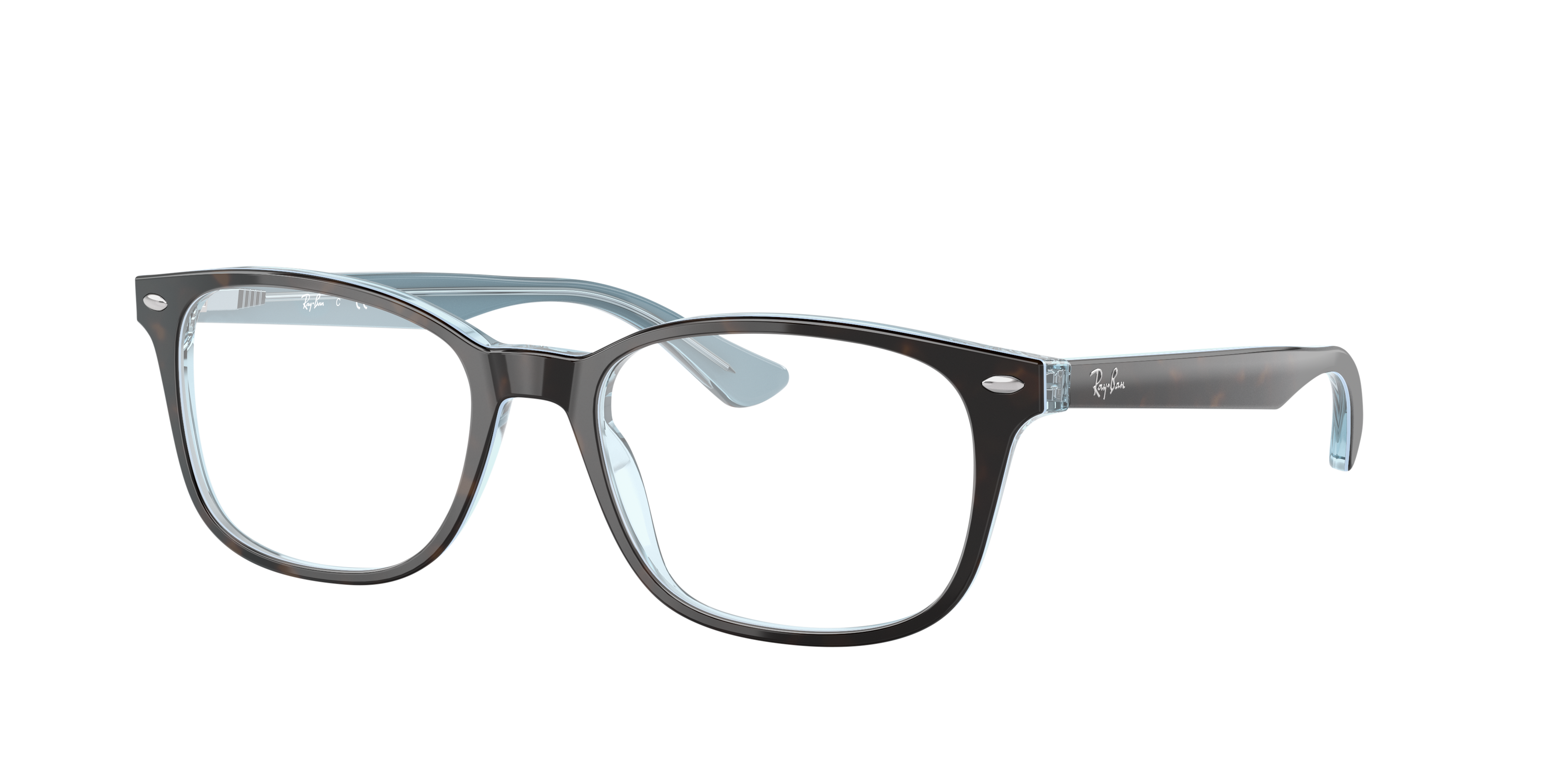 RB5375 Havana op lichtblauw AcetaatEyeglass Frames van B24, Hoekweergave