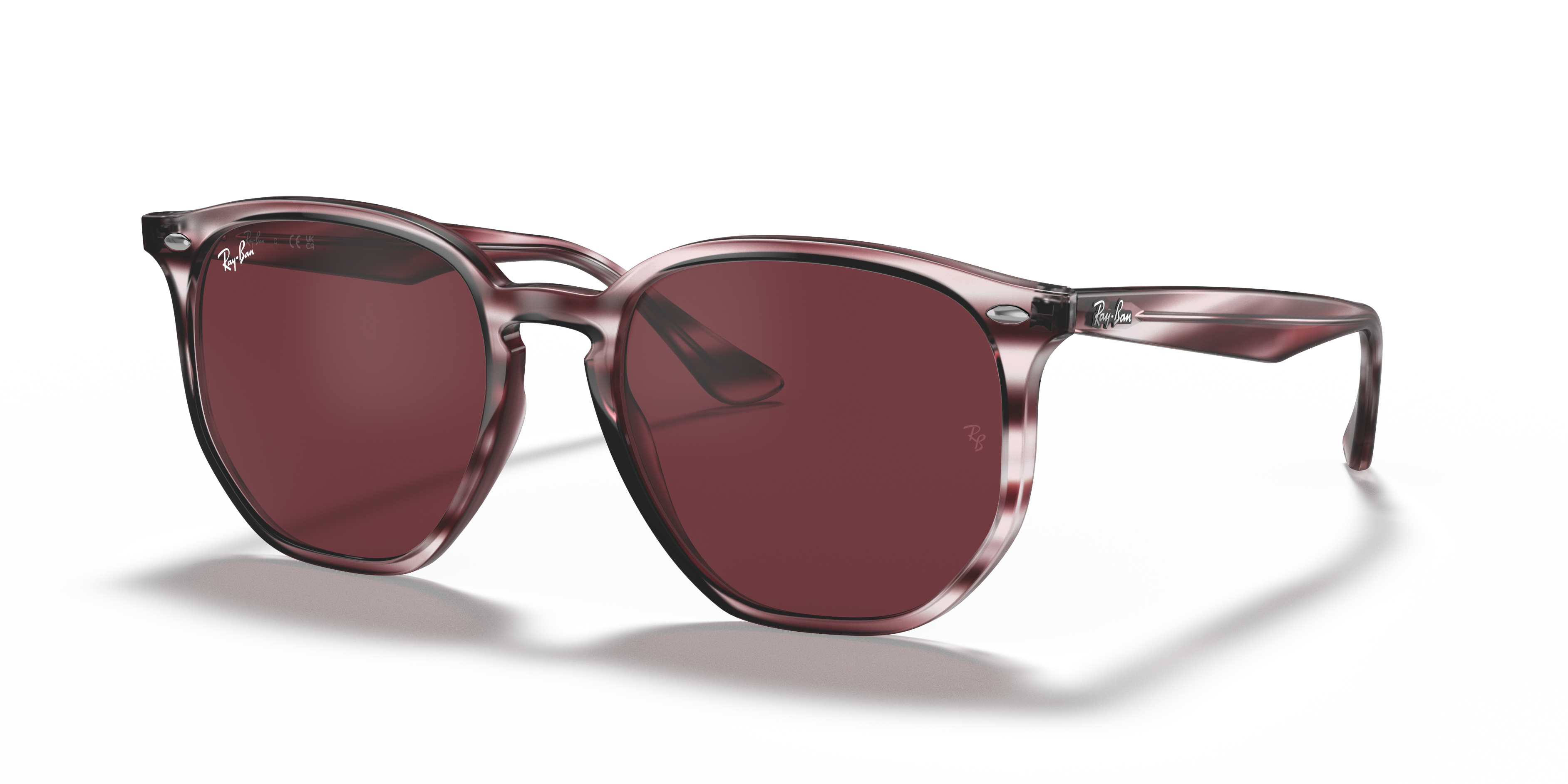 RB4306 Burgunderrot gestreift Havana KunststoffSunglass Frames von B24, Dreiviertelansicht