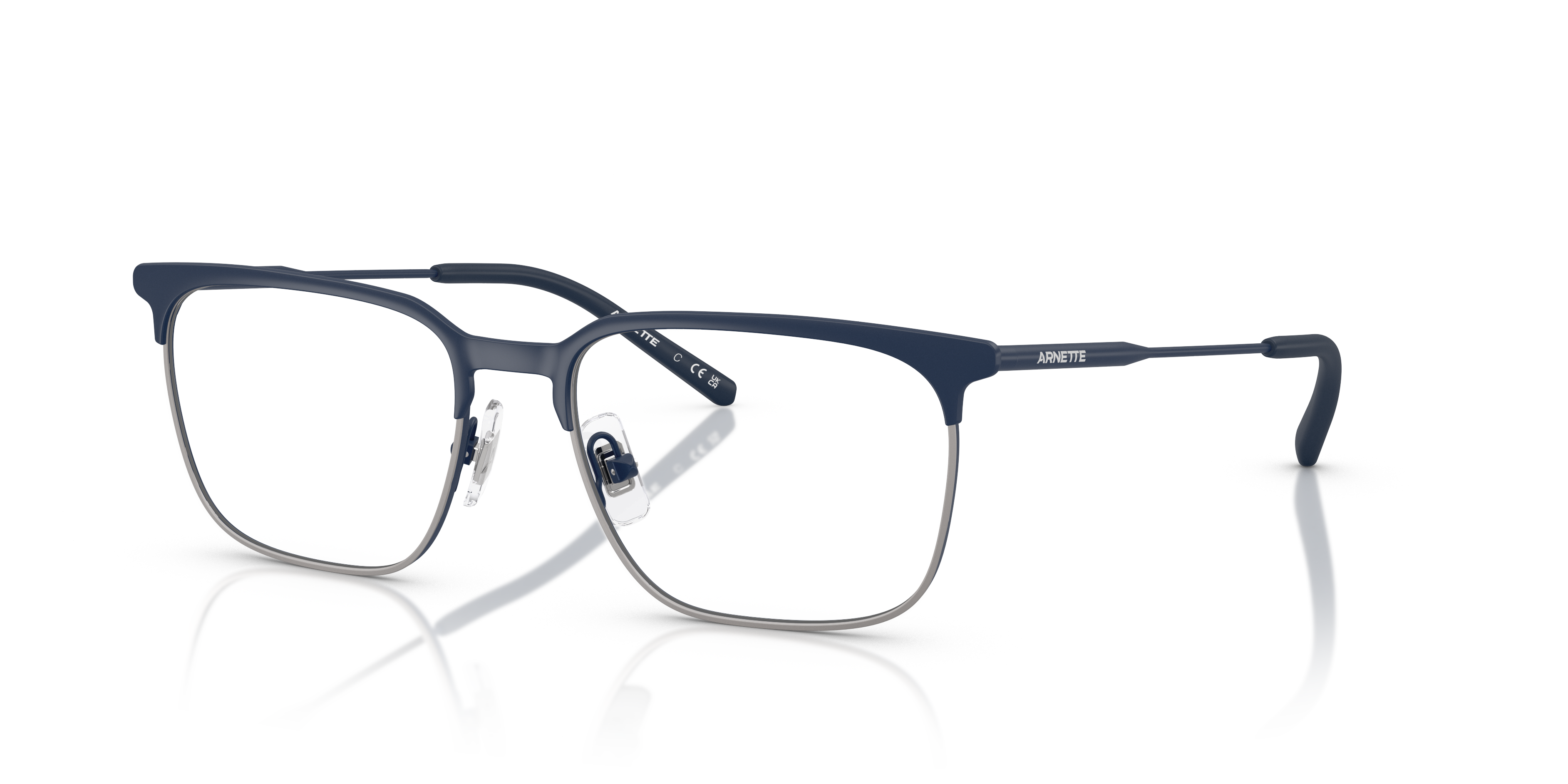 AN6136 Matte Dark Blue & Gunmetal MetallEyeglass Frames von B24, Dreiviertelansicht