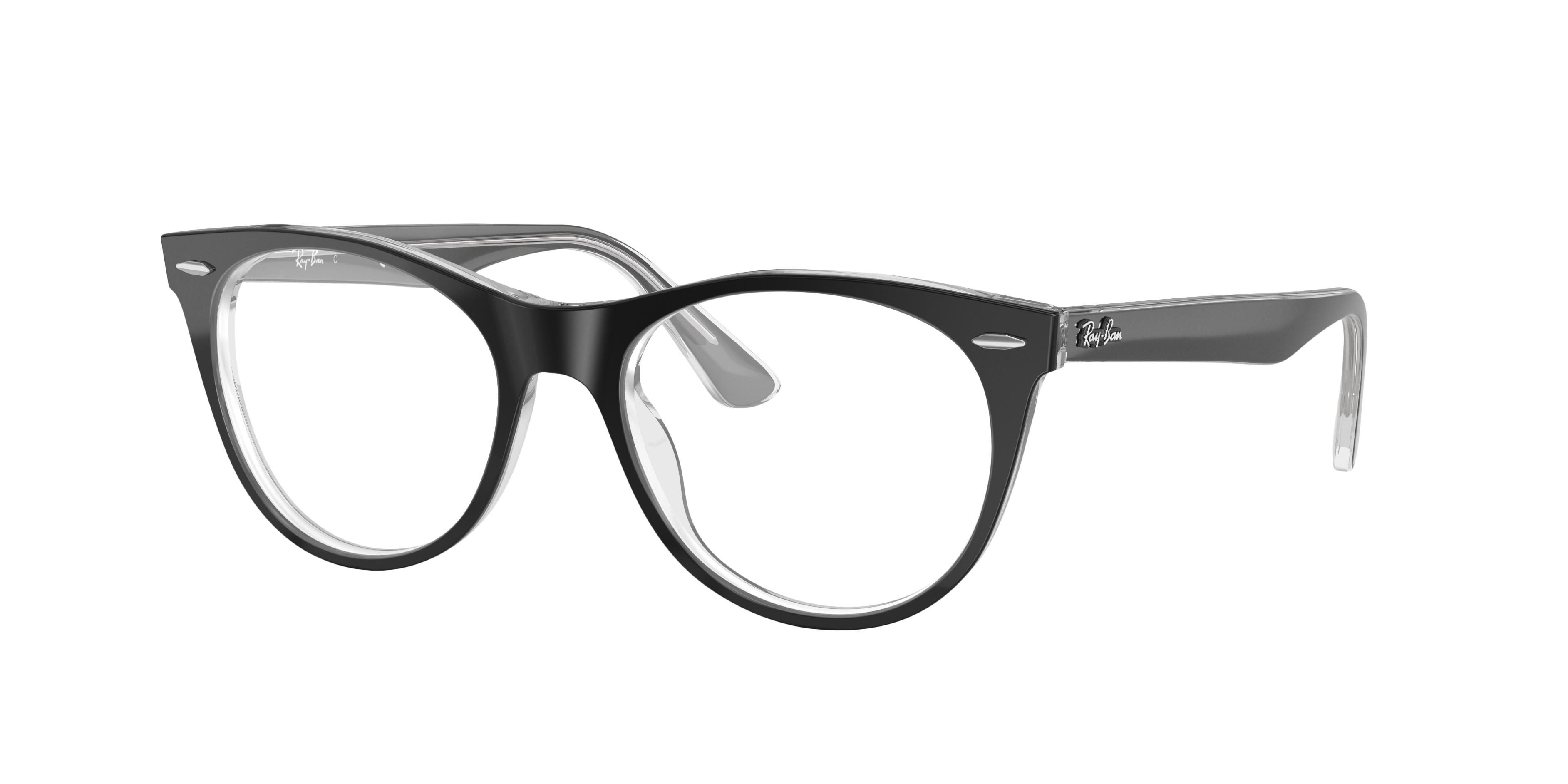 Wayfarer II Optics Zwart op transparant AcetaatEyeglass Frames van B24, Hoekweergave