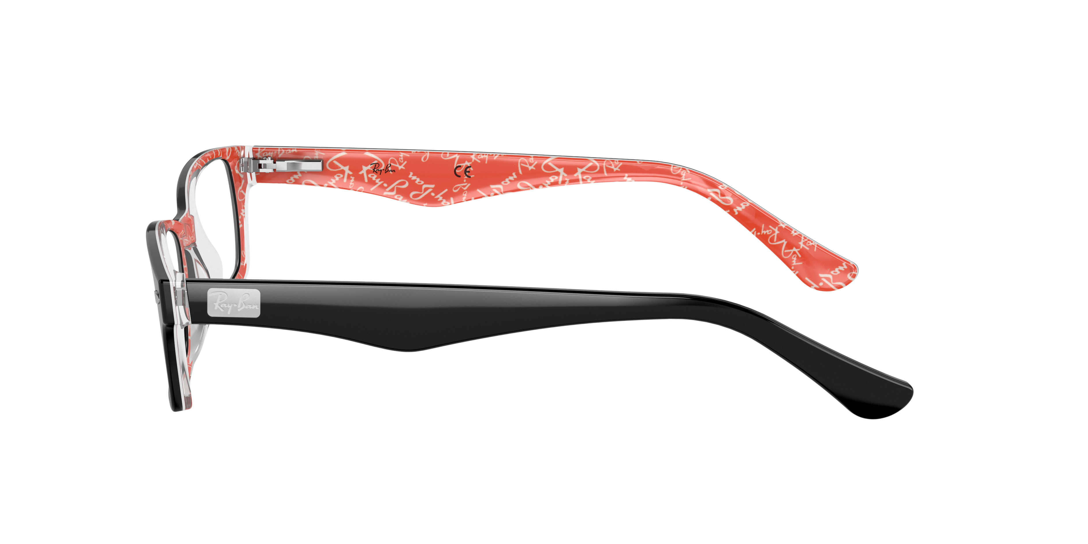 RB5206 Zwart op rood AcetaatEyeglass Frames van B24, Zijaanzicht