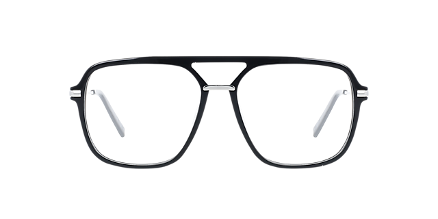 Freddy Jet Black & Silver Metal AcetatEyeglass Frames von B24, Vorderansicht