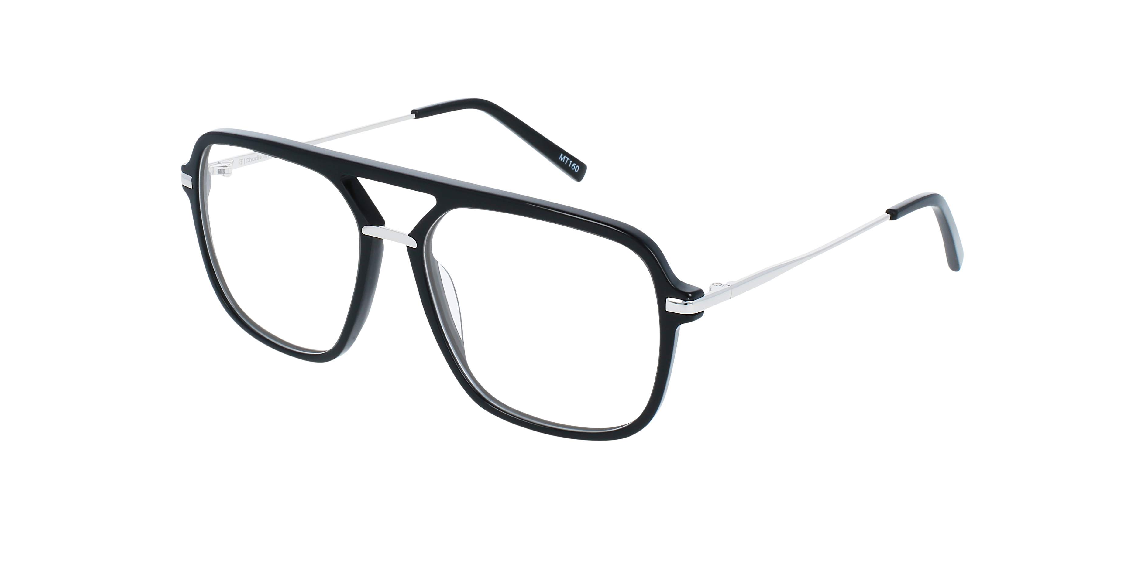 Freddy Jet Black & Silver Metal AcetaatEyeglass Frames van B24, Hoekweergave
