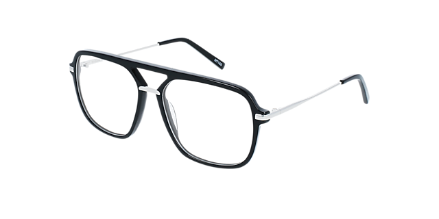 Freddy Jet Black & Silver Metal AcetatEyeglass Frames von B24, Dreiviertelansicht
