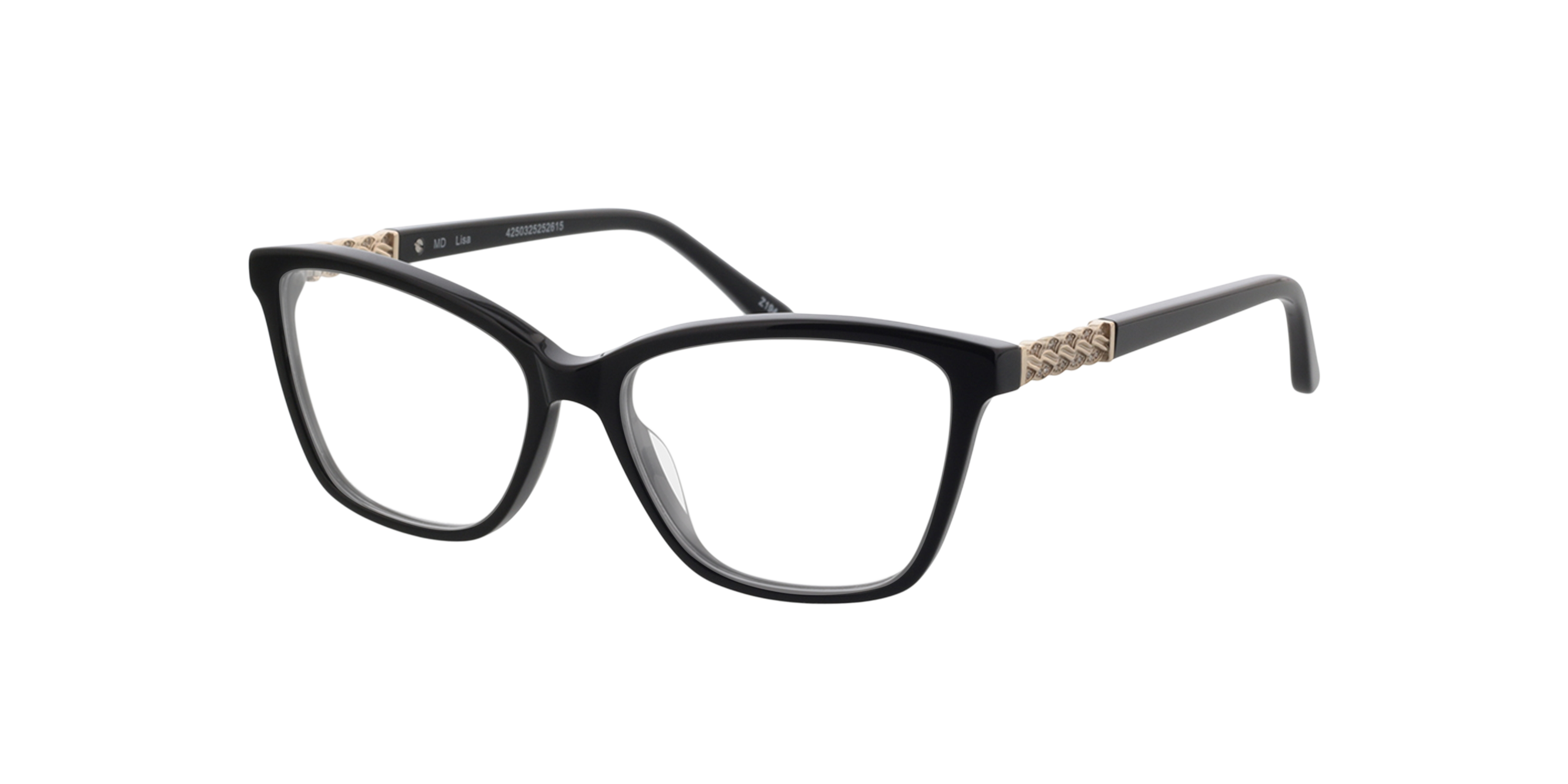 Lisa Zwart & goud AcetaatEyeglass Frames van B24, Hoekweergave