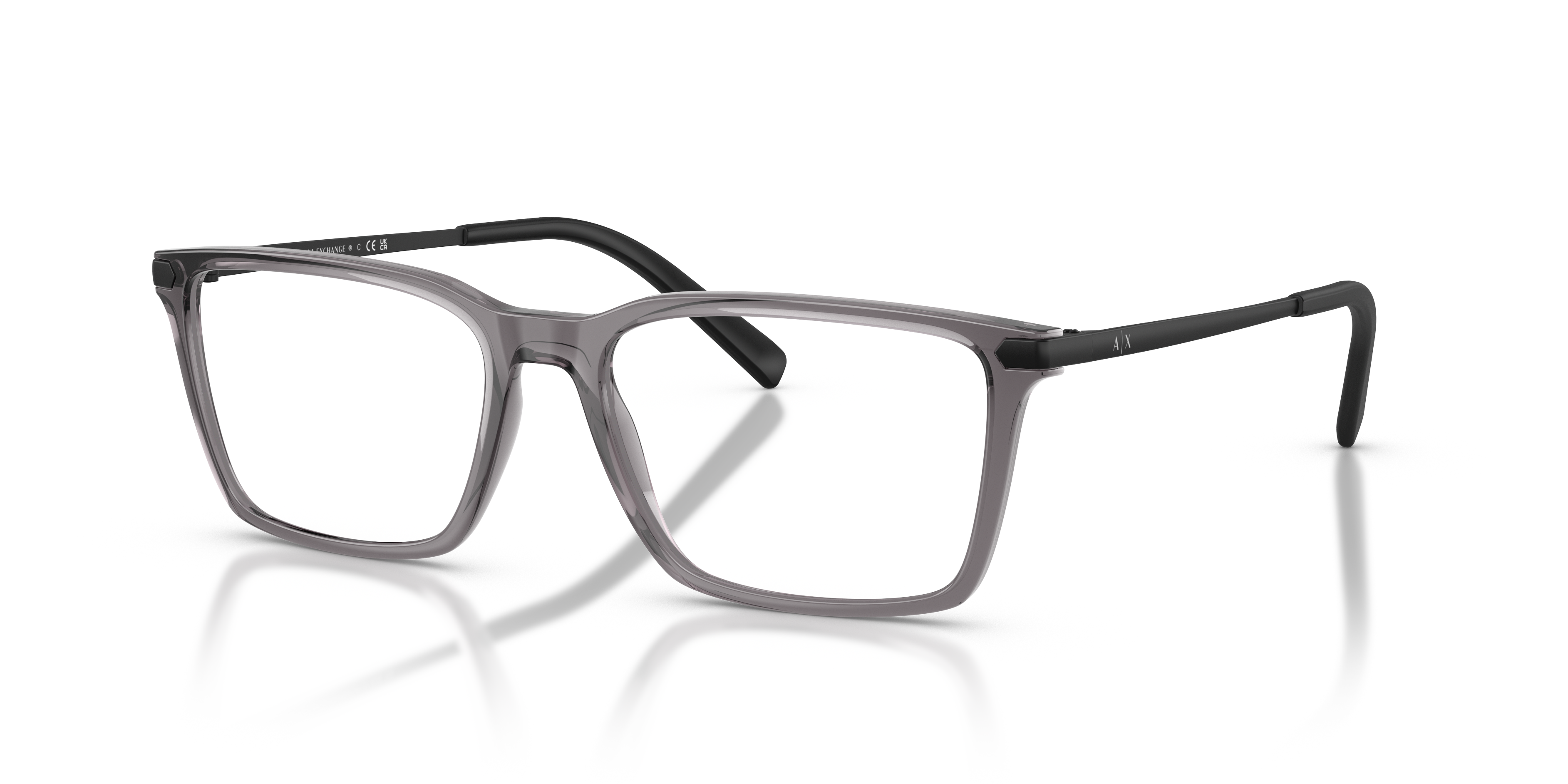 AX3077 Glanzend Transparant Grijs KunststofEyeglass Frames van B24, Hoekweergave