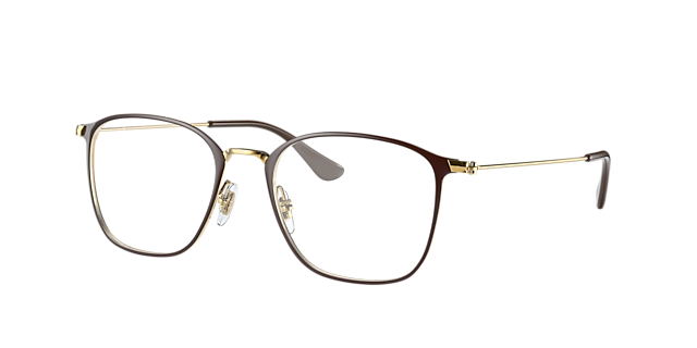 RB6466 Bruin op Goud MetaalEyeglass Frames van B24, Hoekweergave