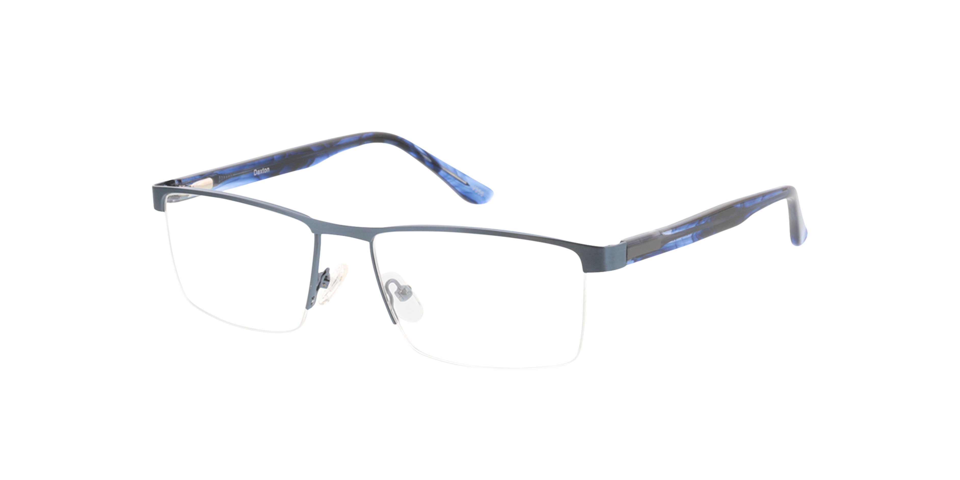 Daxton Blau matt  &  Blau gesprenkelt MetallEyeglass Frames von B24, Dreiviertelansicht