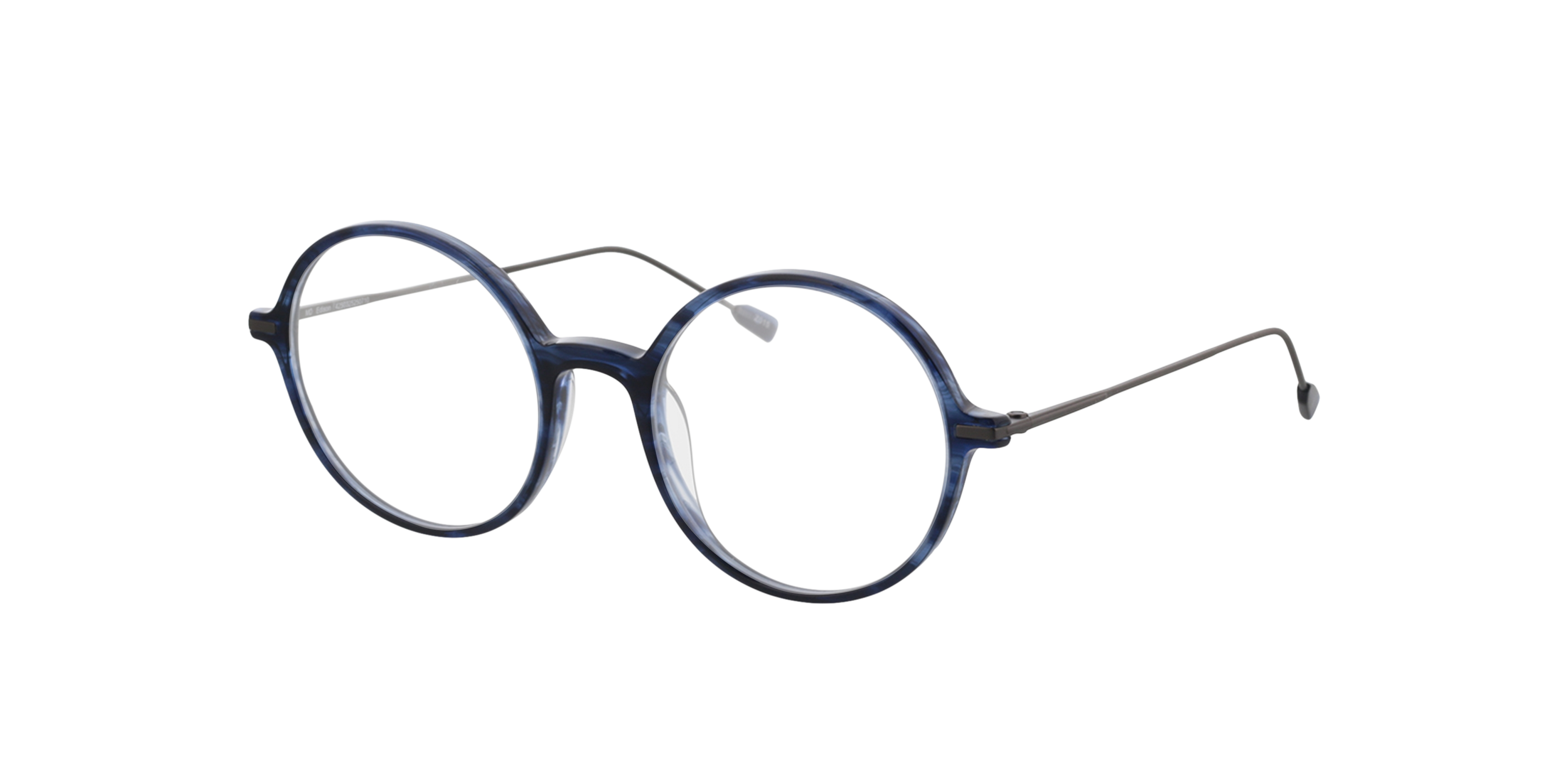 Edison Blauw hoorn  &  mat gunmetal AcetaatEyeglass Frames van B24, Hoekweergave