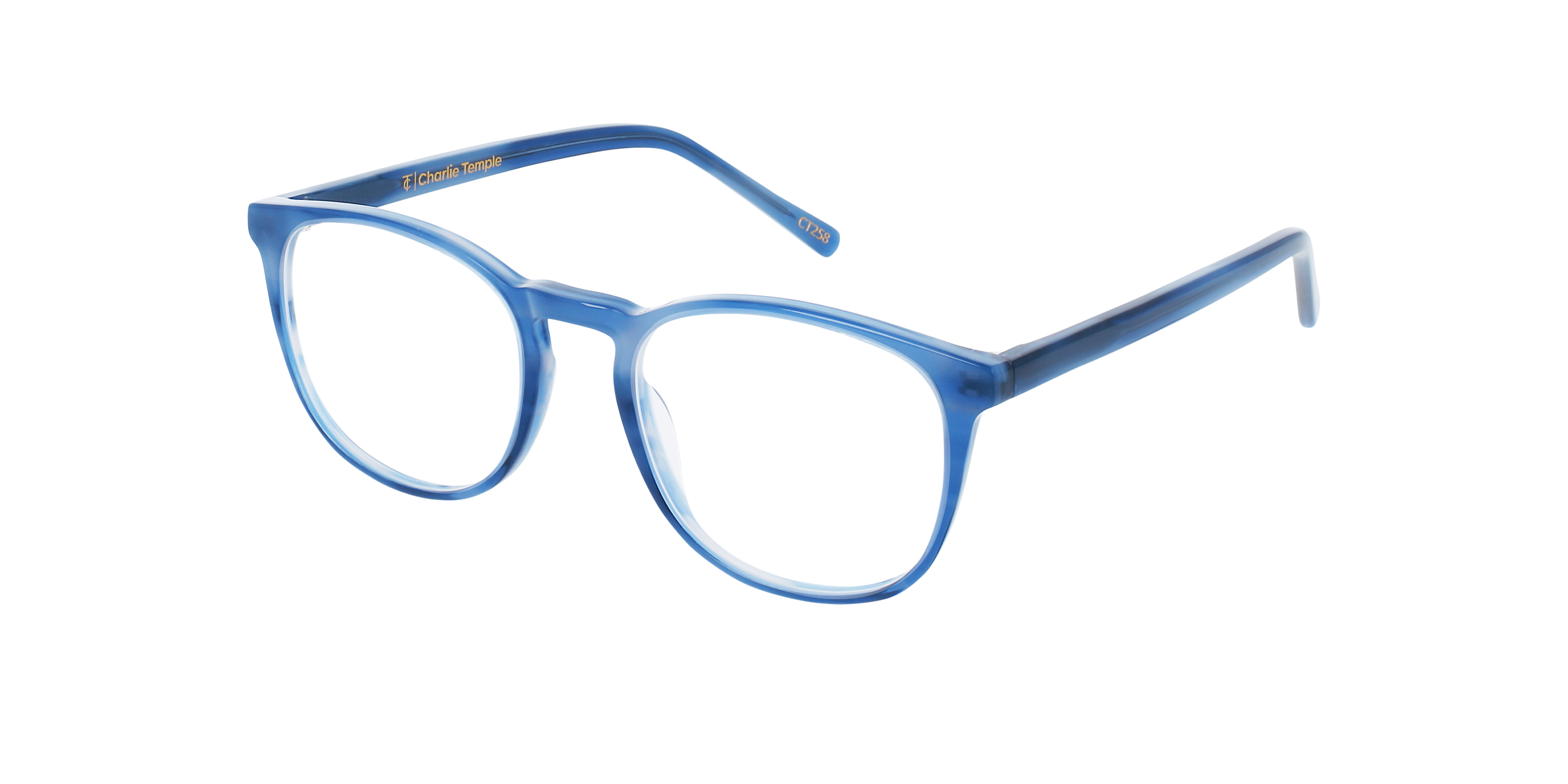 Owen Steel Blue AcetaatEyeglass Frames van B24, Hoekweergave