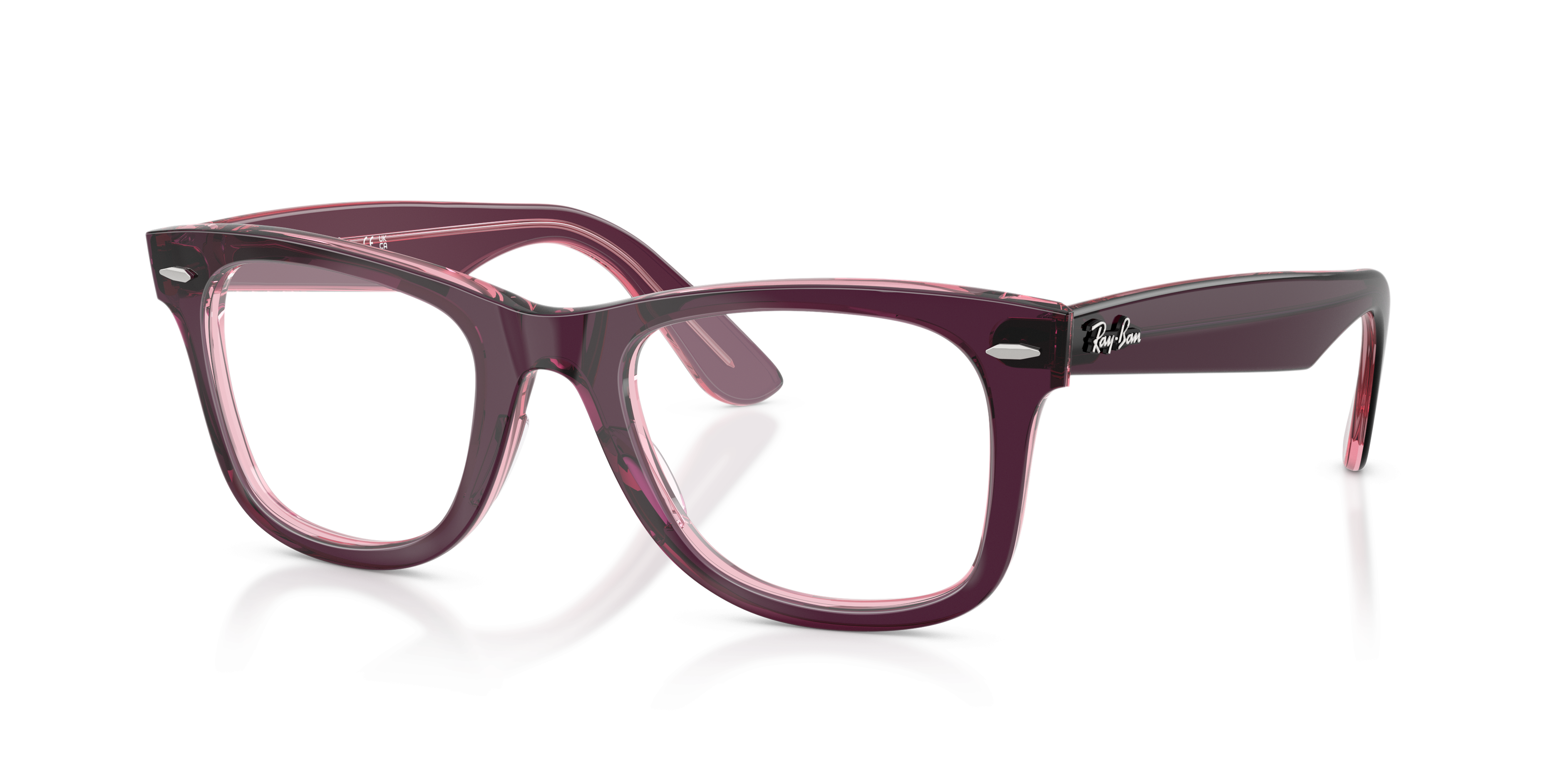 RB4340V Violet On Transparent Pink KunststofEyeglass Frames van B24, Hoekweergave