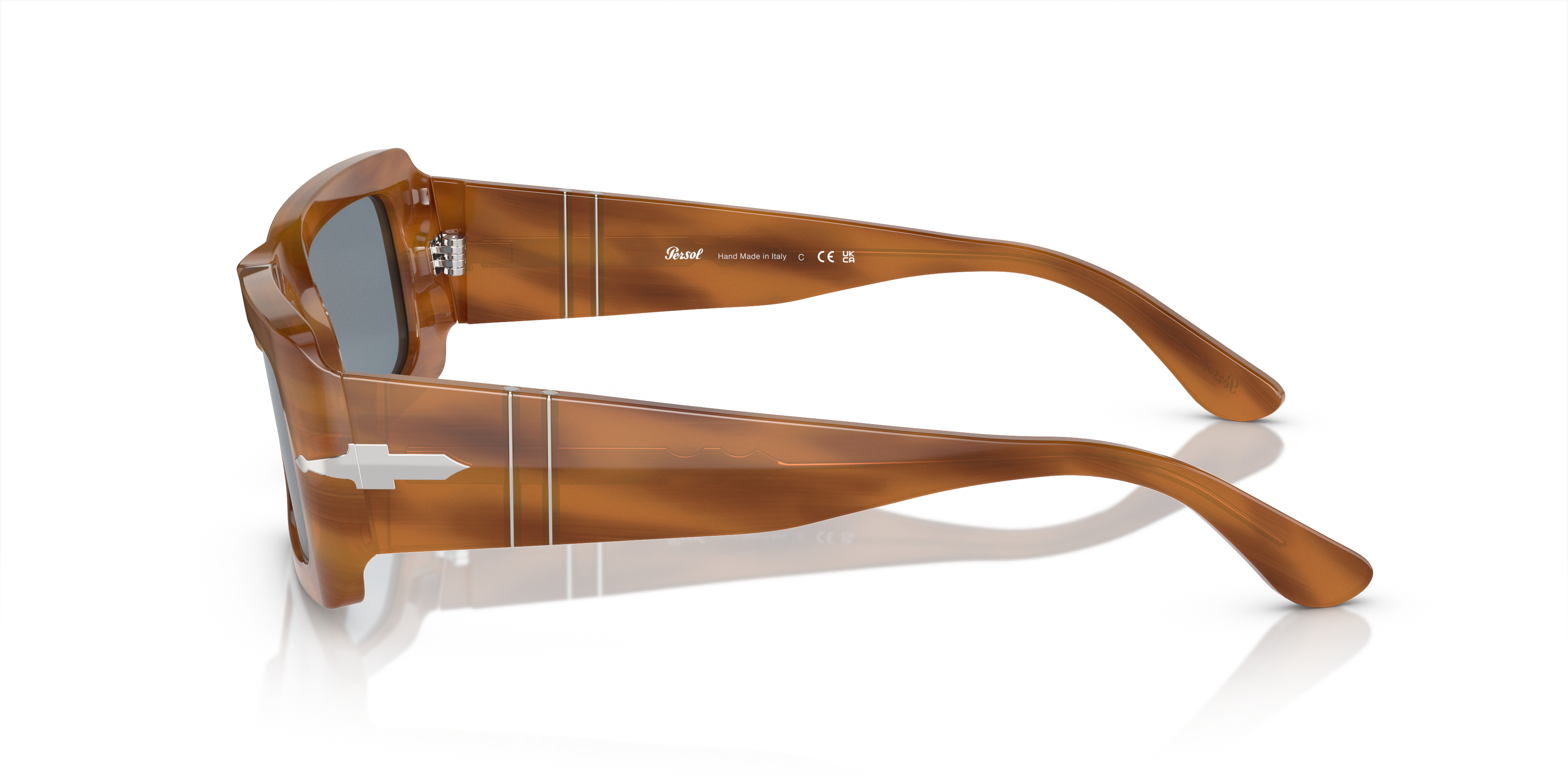 PO3332S Bruin Gestreept AcetaatSunglass Frames van B24, Zijaanzicht