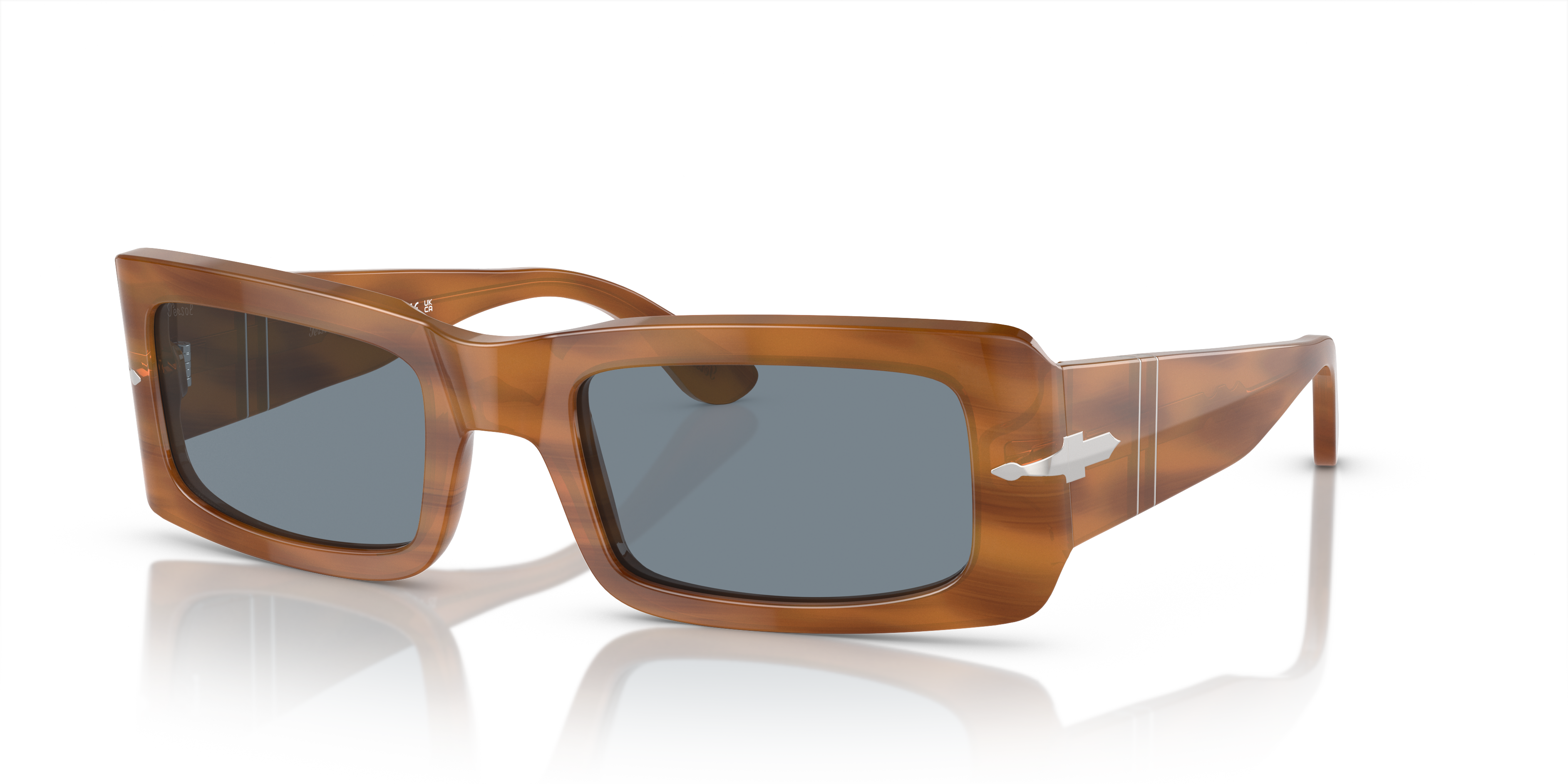 PO3332S Bruin Gestreept AcetaatSunglass Frames van B24, Hoekweergave