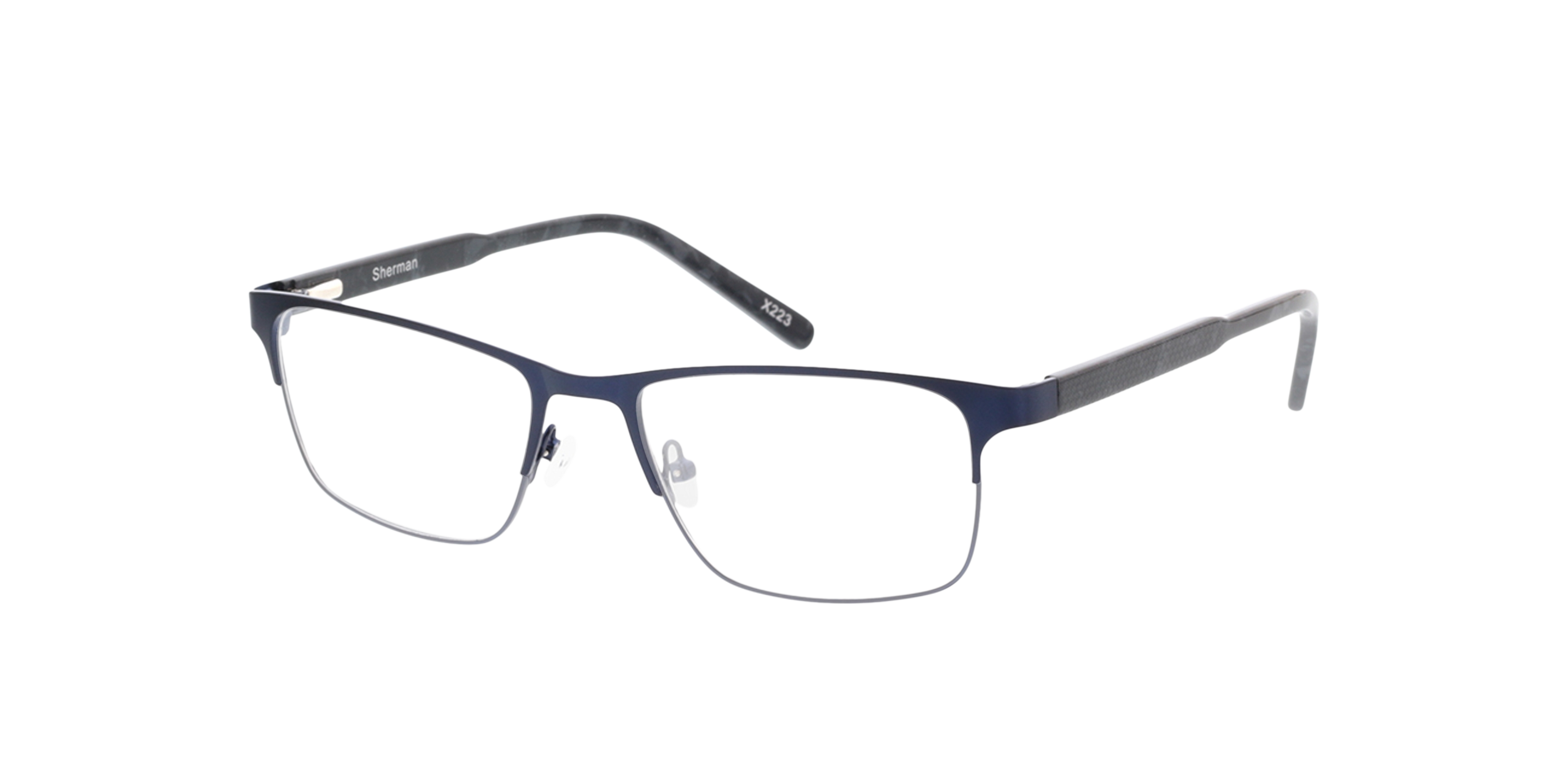 Sherman Blue  &  Mottled Grey MetallEyeglass Frames von B24, Dreiviertelansicht