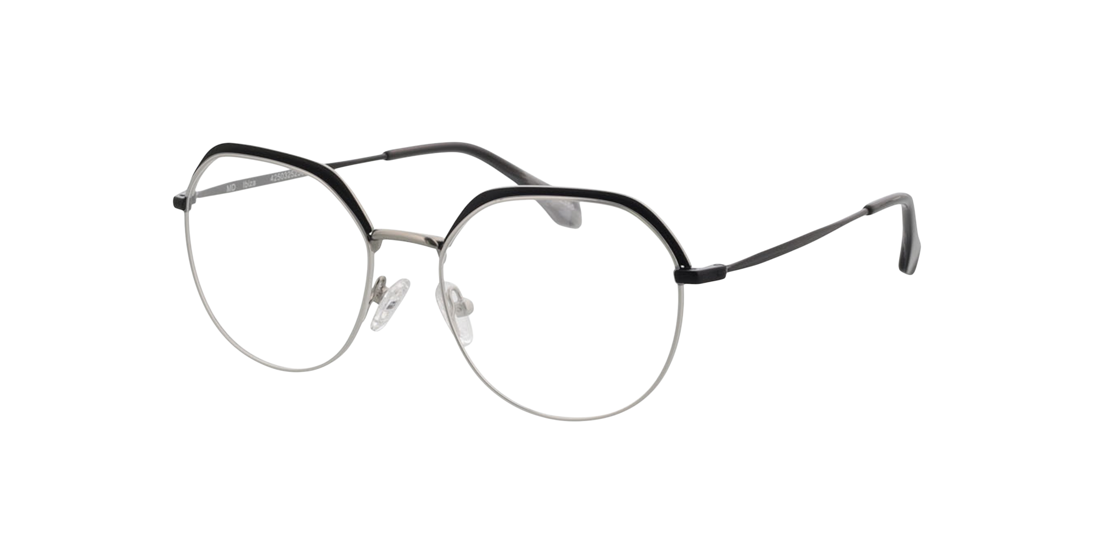 Ibiza Matt Silver  &  Black MetallEyeglass Frames von B24, Dreiviertelansicht