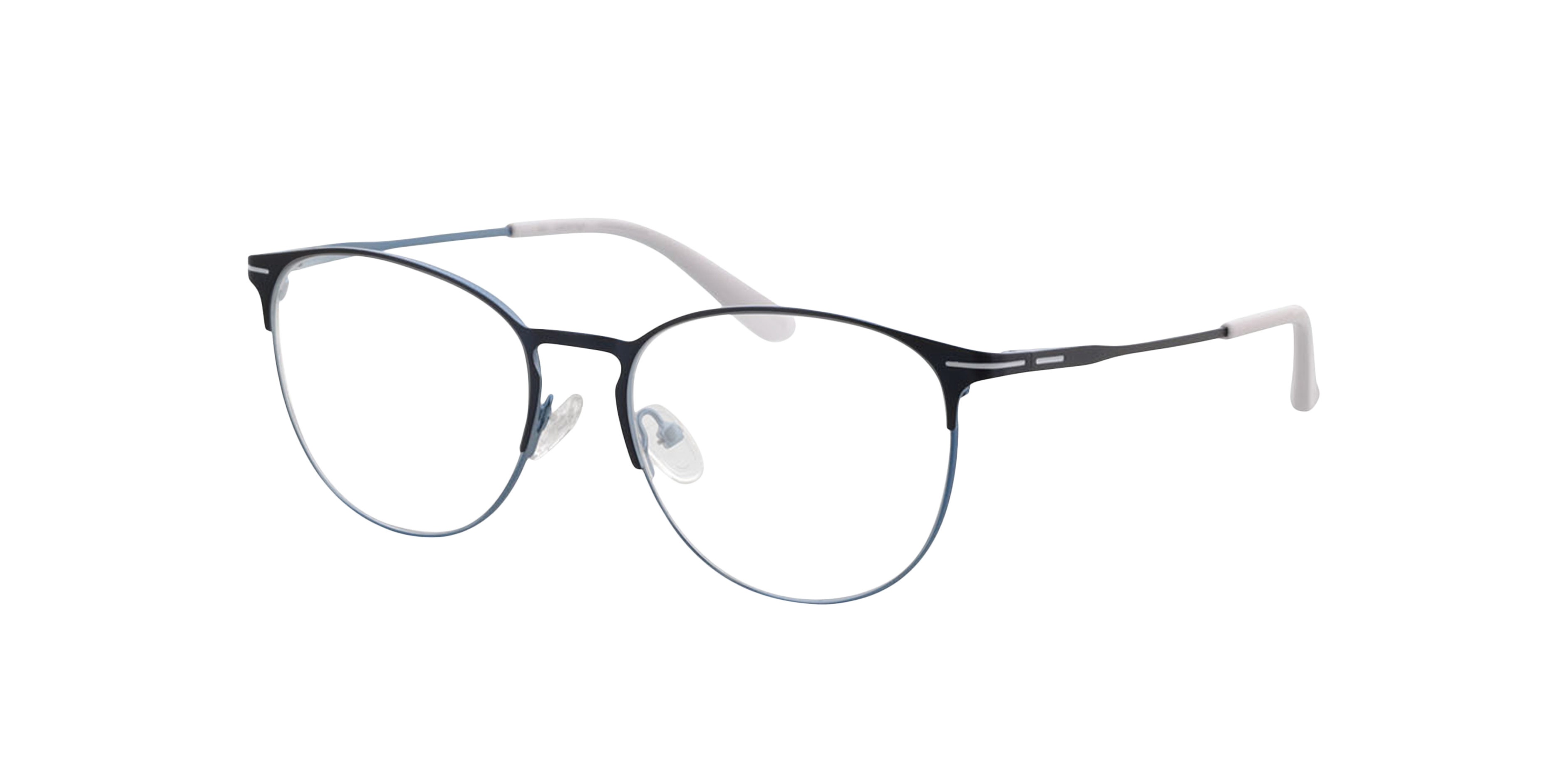 Cambridge Matt Blue  &  White MetallEyeglass Frames von B24, Dreiviertelansicht