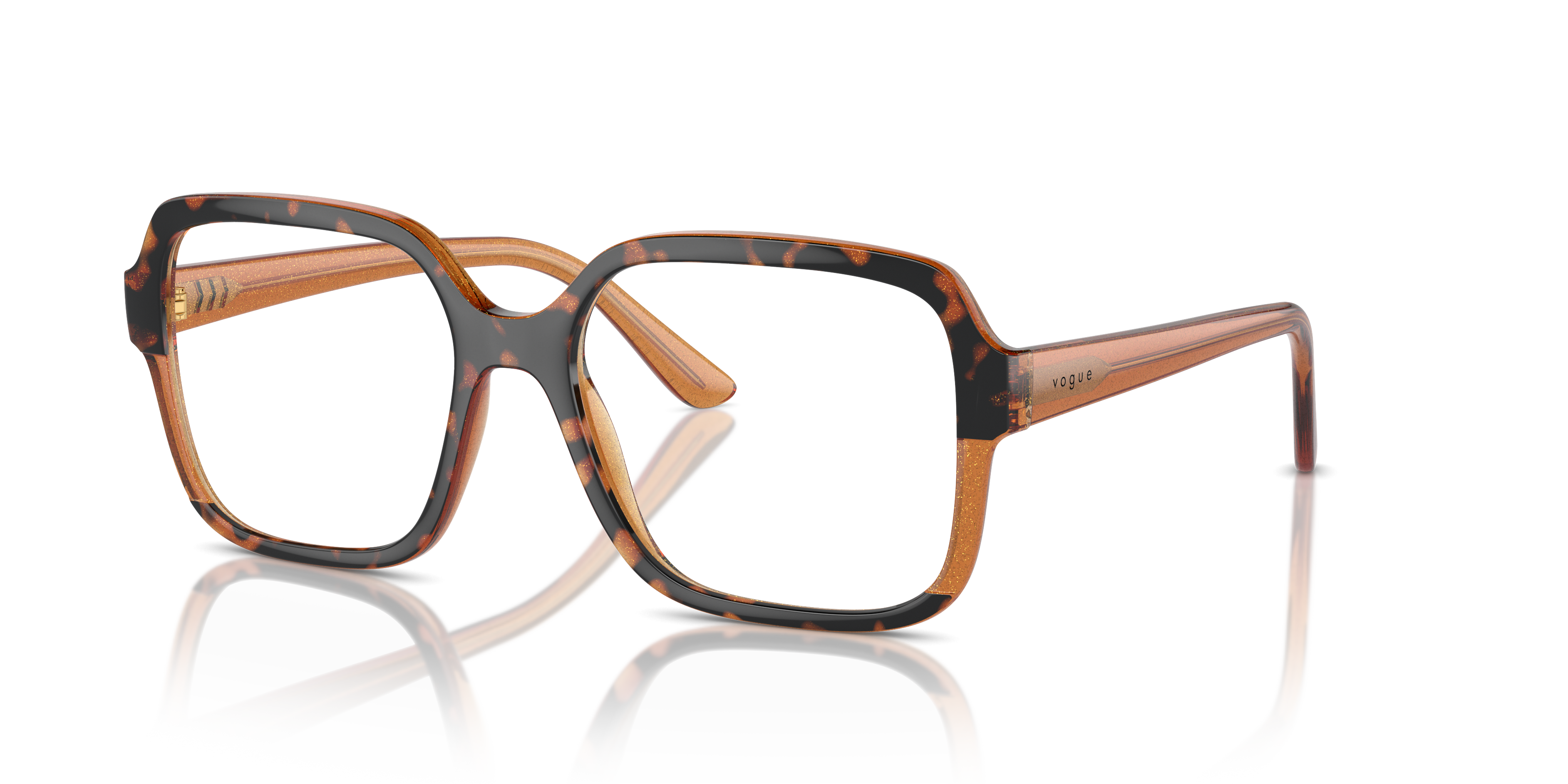 VO5555 Havana & transparant bruin glitter KunststofEyeglass Frames van B24, Hoekweergave