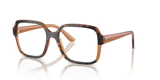 VO5555 Havana & transparant bruin glitter KunststofEyeglass Frames van B24, Hoekweergave
