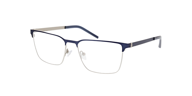 James Matblauw & matzilver & blauw MetaalEyeglass Frames van B24, Hoekweergave
