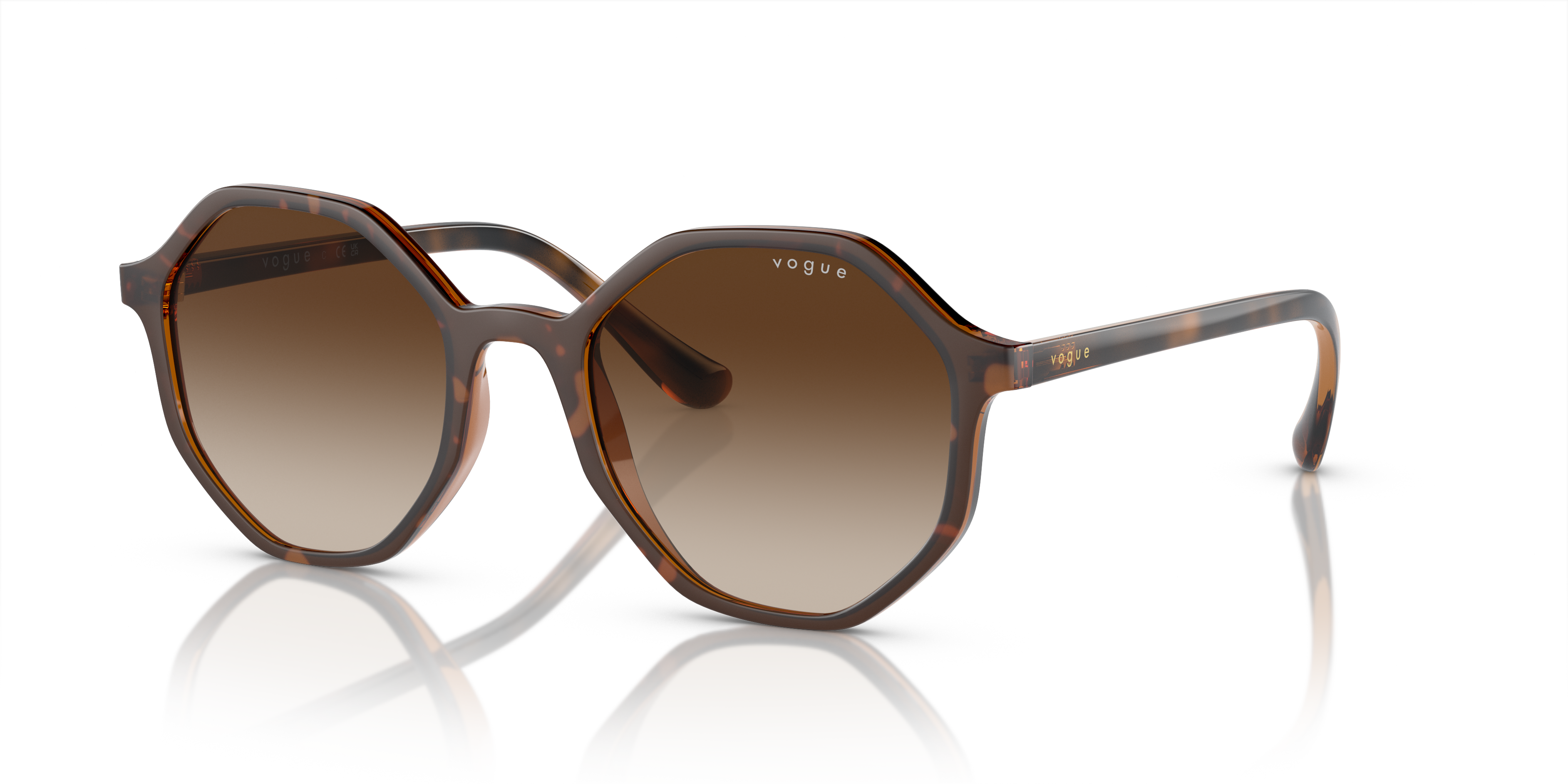 VO5222S Top Havana & bruin transparant KunststofSunglass Frames van B24, Hoekweergave