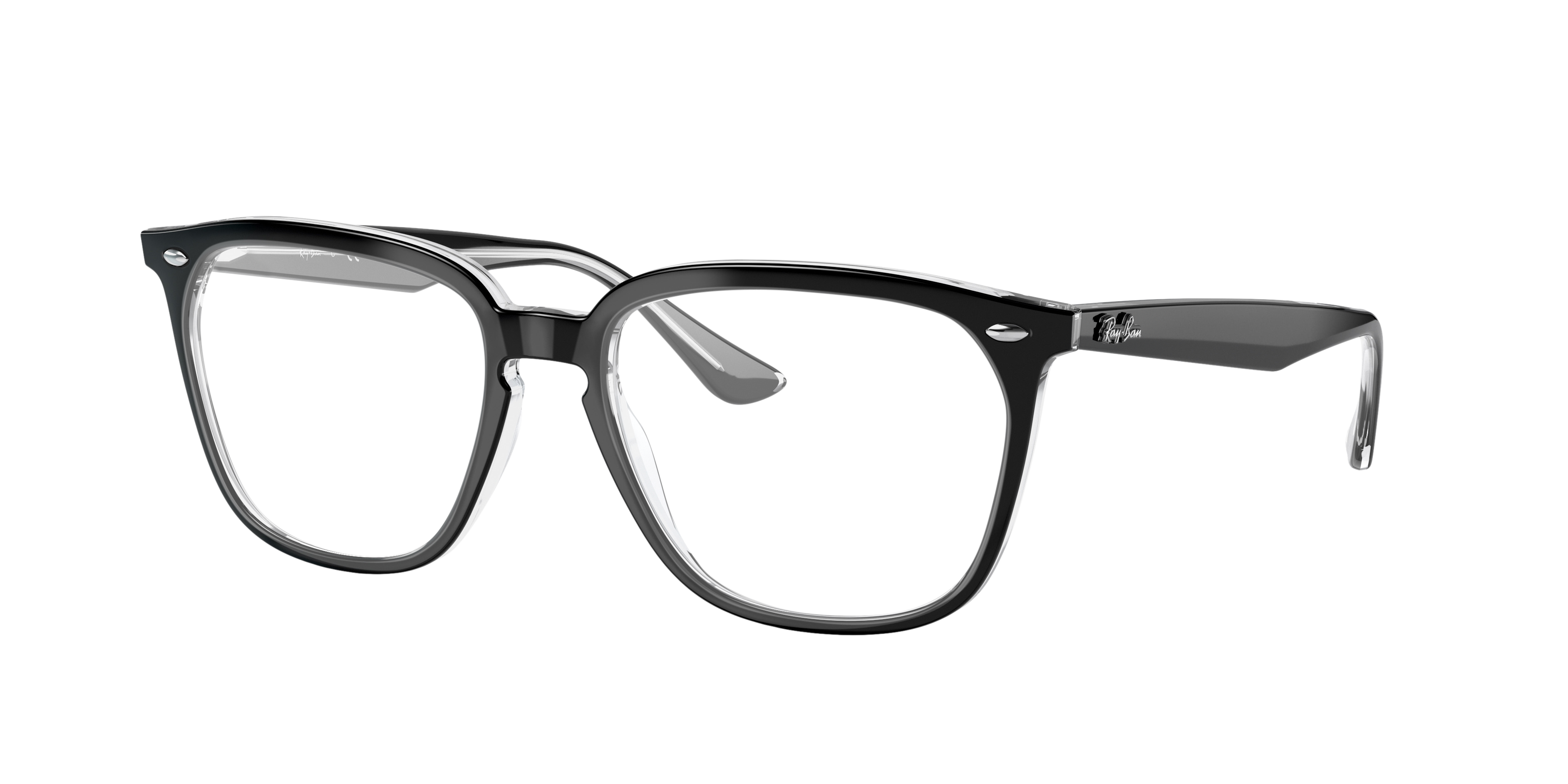 RB4362V Zwart op transparant AcetaatEyeglass Frames van B24, Hoekweergave