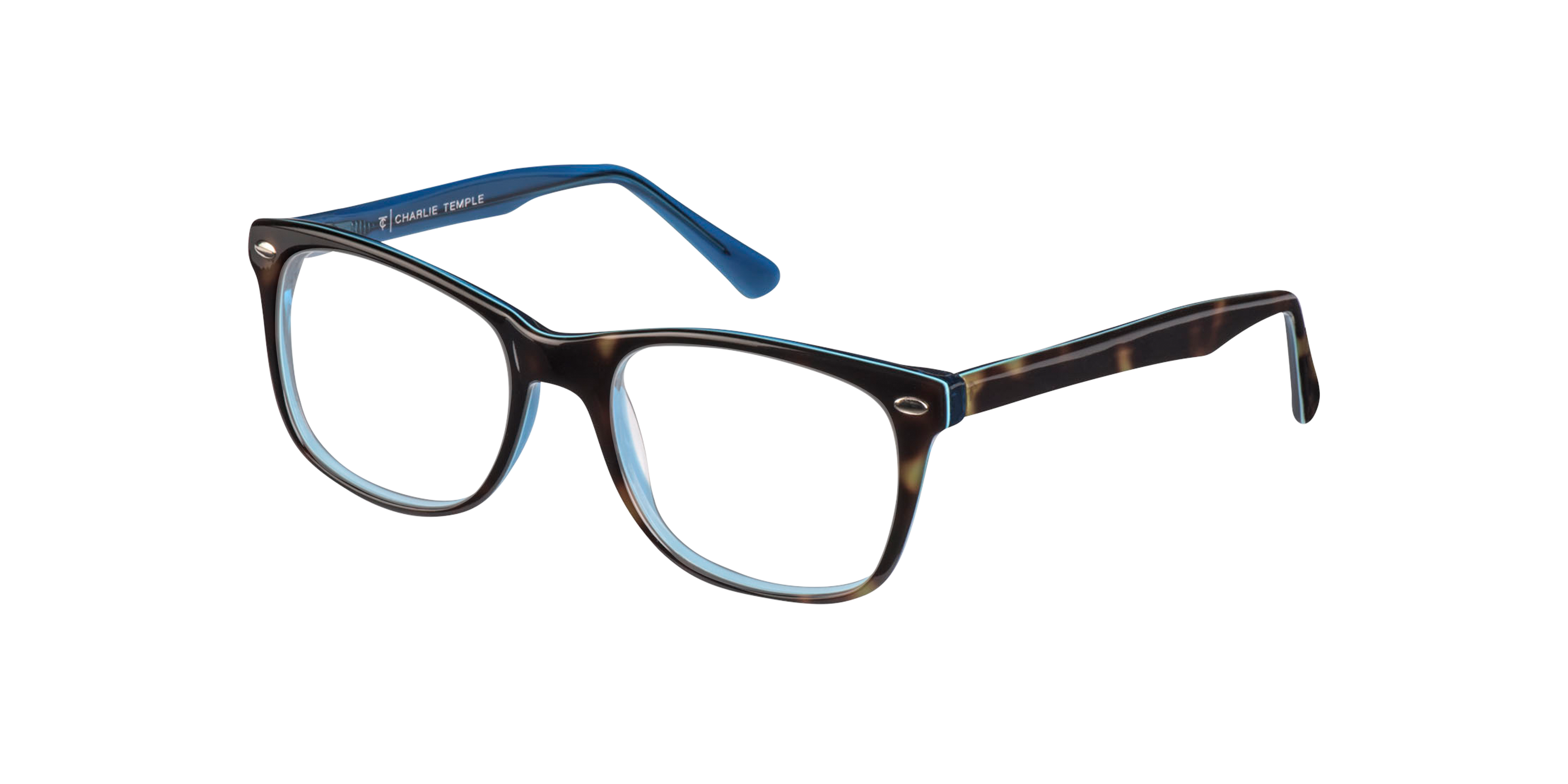 Charlie CT Tortoise & Blue De France AcetatEyeglass Frames von B24, Dreiviertelansicht