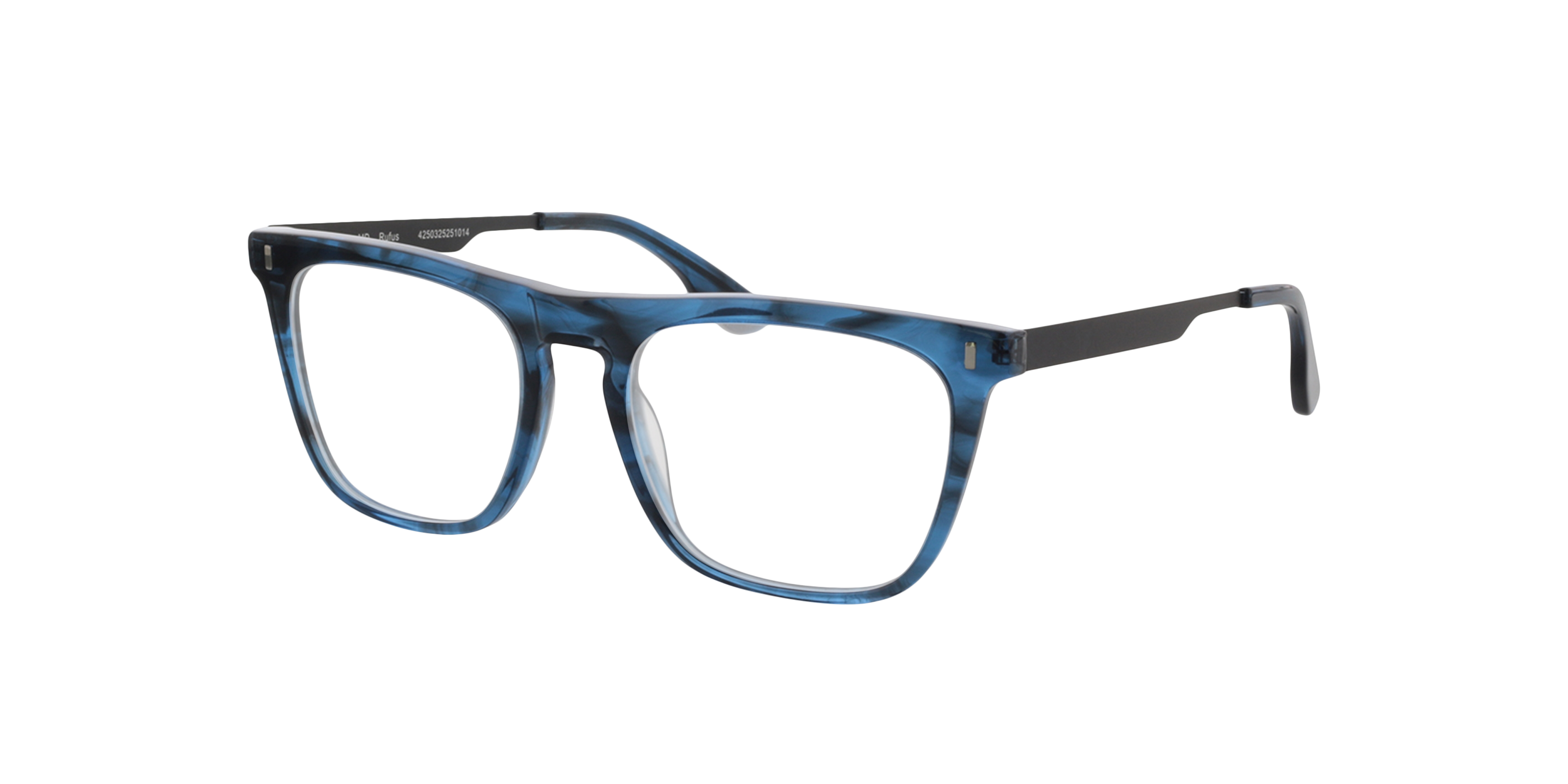 Rufus Blauw kristal hoorn AcetaatEyeglass Frames van B24, Hoekweergave