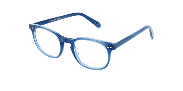 Clark Steel Blue AcetaatEyeglass Frames van B24, Hoekweergave