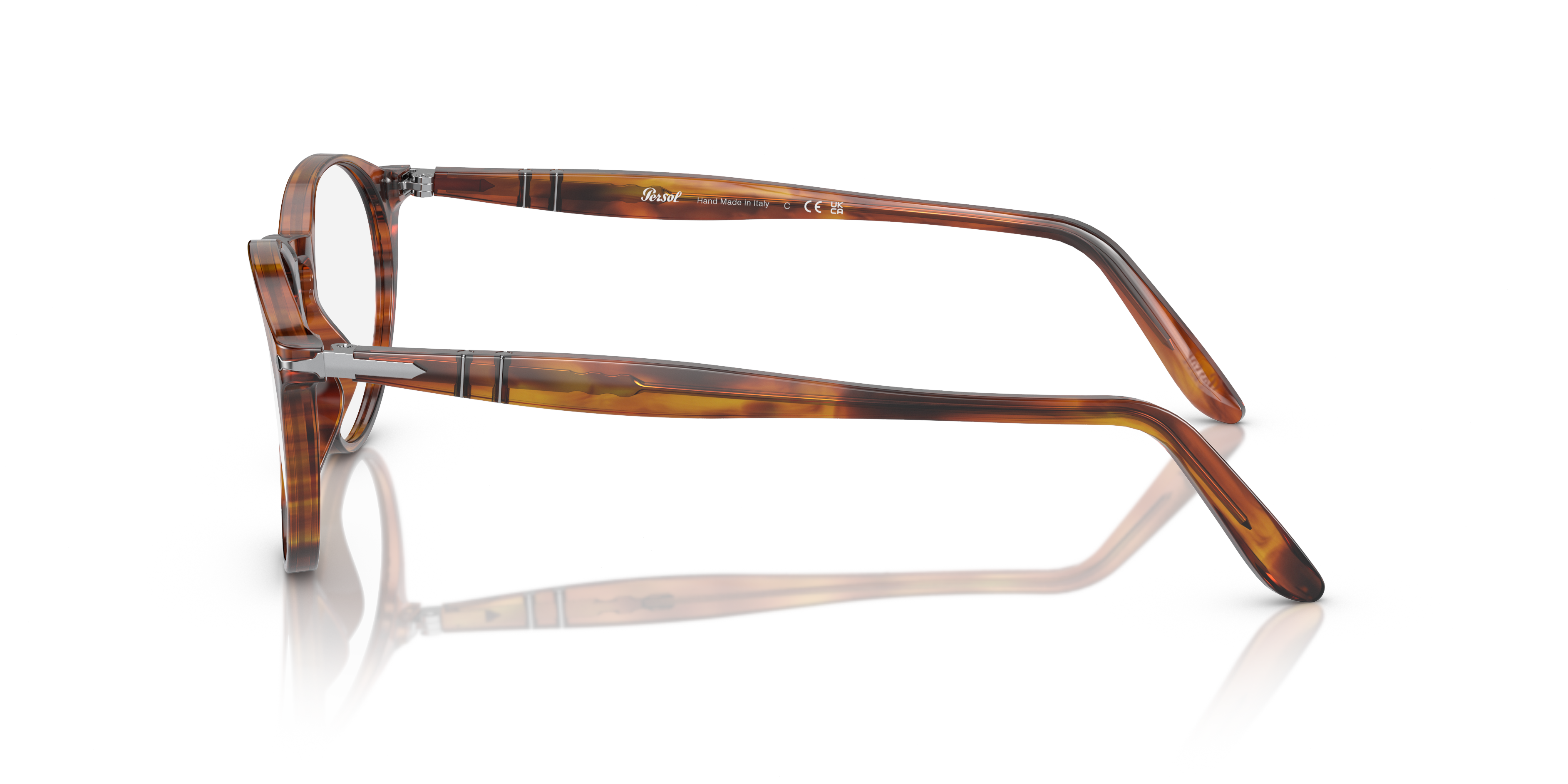 PO3092V Bruin Gestreept AcetaatEyeglass Frames van B24, Zijaanzicht