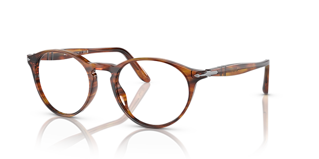 PO3092V Bruin Gestreept AcetaatEyeglass Frames van B24, Hoekweergave