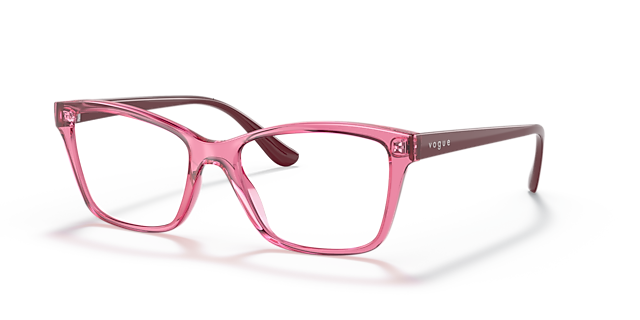 VO5420 Transparant kersenrood KunststofEyeglass Frames van B24, Hoekweergave