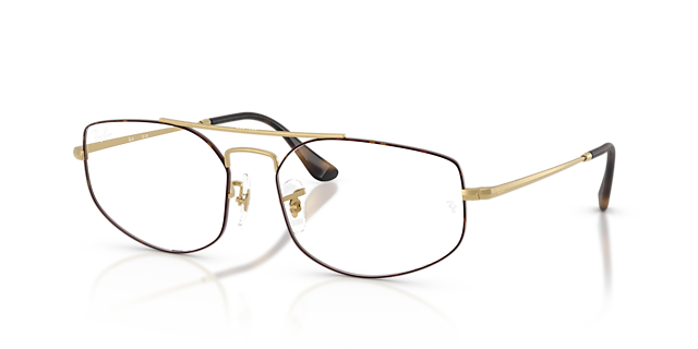 Explorer V Optics Matte Havana On Matte Arista Gold MetaalEyeglass Frames van B24, Hoekweergave
