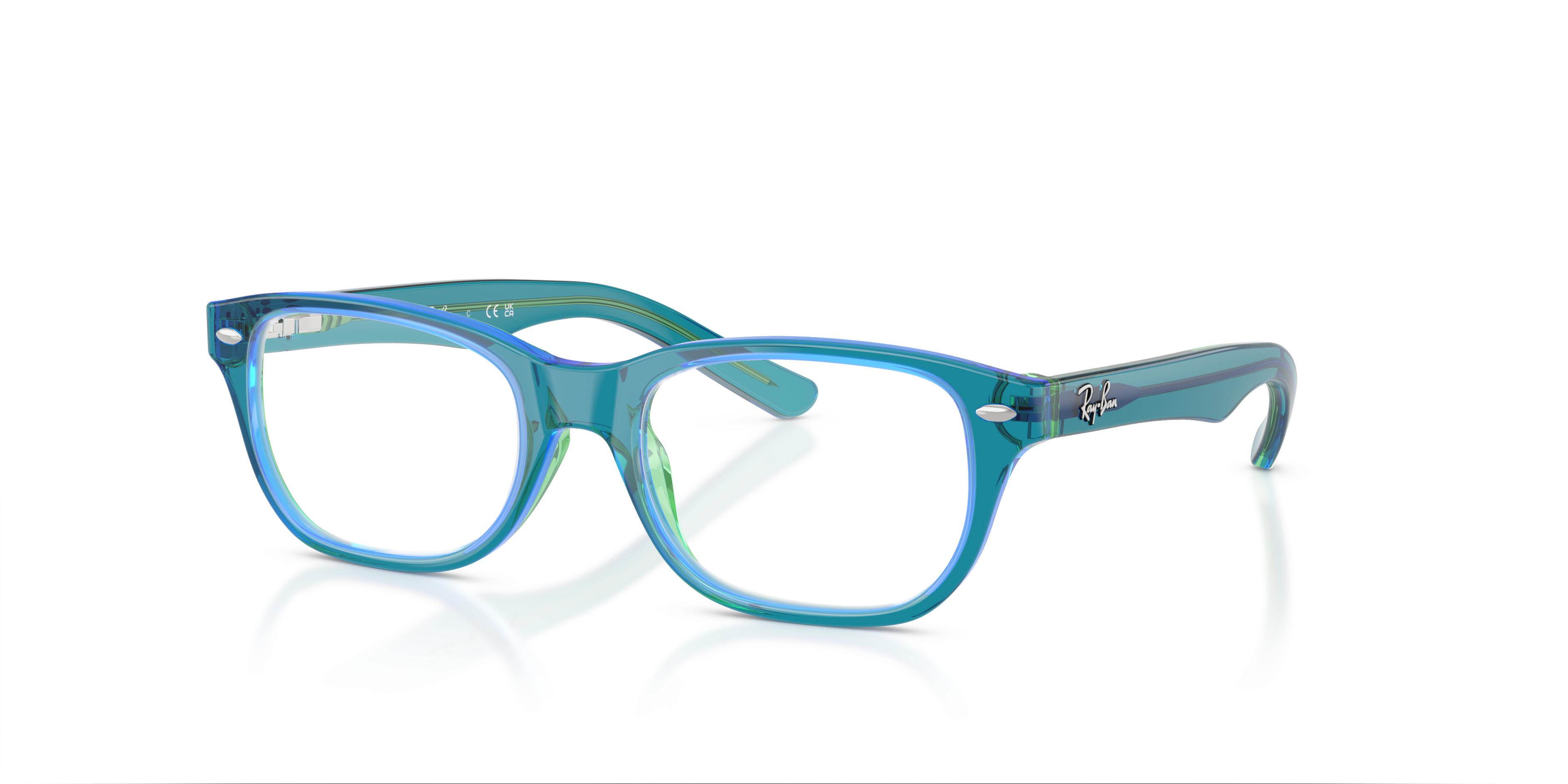 RB1555 Transparent Blue & Green AcetatEyeglass Frames von B24, Dreiviertelansicht