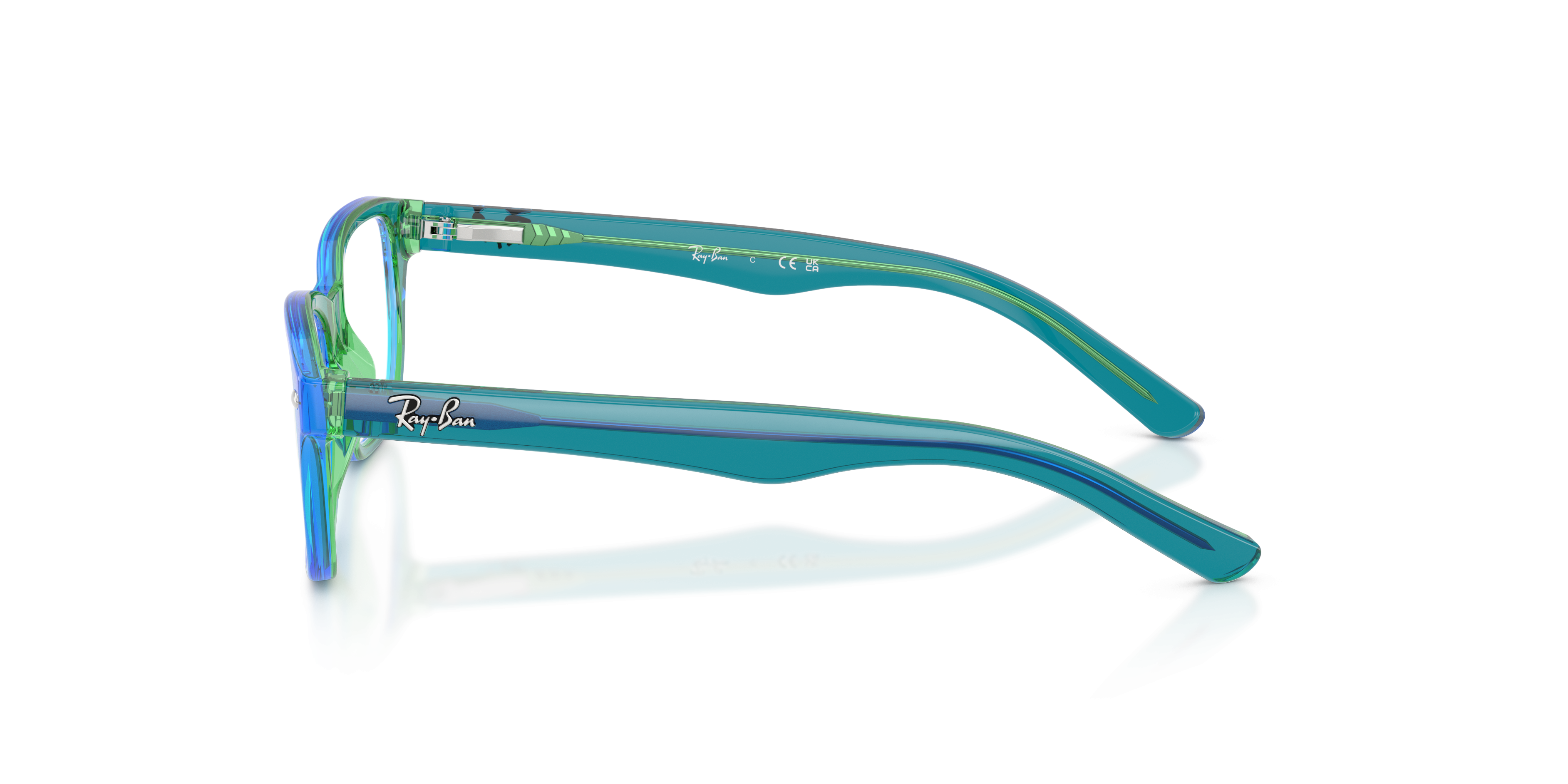 RB1555 Transparent Blue & Green AcetatEyeglass Frames von B24, Seitenansicht