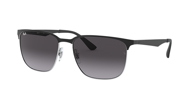 RB3569 Schwarz auf Silber MetallSunglass Frames von B24, Dreiviertelansicht